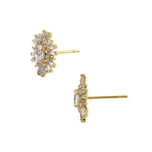 14K Yellow Gold Oval Sun Ray Halo Stud Earrings for Women - Perfect for Weddings, Parties & Everyday Elegance