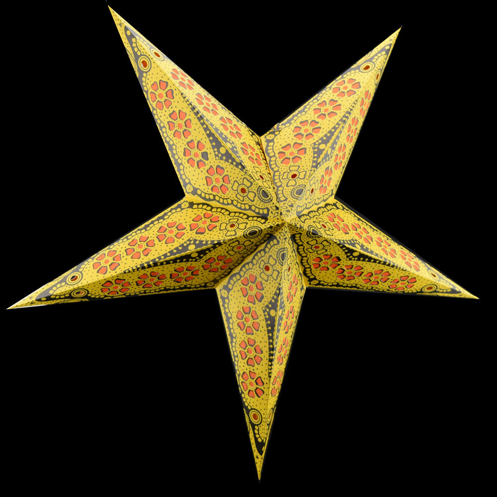 24-Pack Yellow Flower Cut Paper Star Lanterns for Wedding, Party & Home Decor - Hanging Decorative Lights for Indoor/Outdoor Events & Festive Celebrations