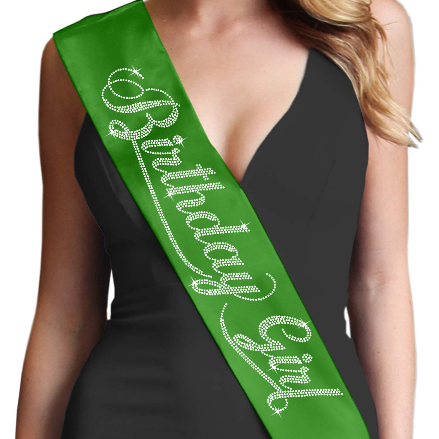 Sparkly Rhinestone Birthday Sash for Girls - Elegant Birthday Party Decorations & Accessories - Green Glitter Sash - Perfect for Birthday Celebrations, Bachelorette Parties & Special Occasions