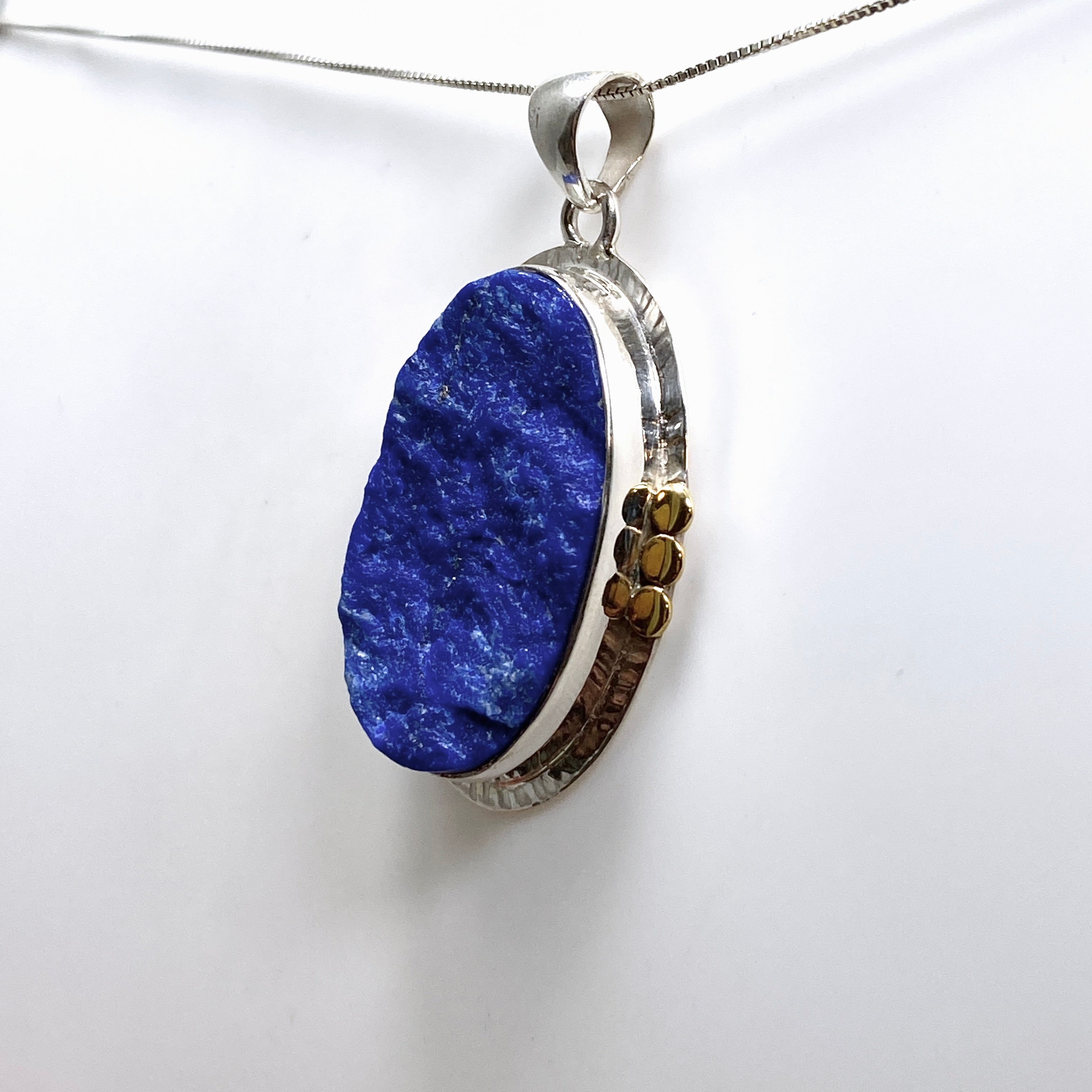 Natural Lapis Lazuli Oval Raw Stone Pendant with Brass Accents KPGJ4855 - Handmade Boho Jewelry for Women, Spiritual Healing & Meditation Accessory