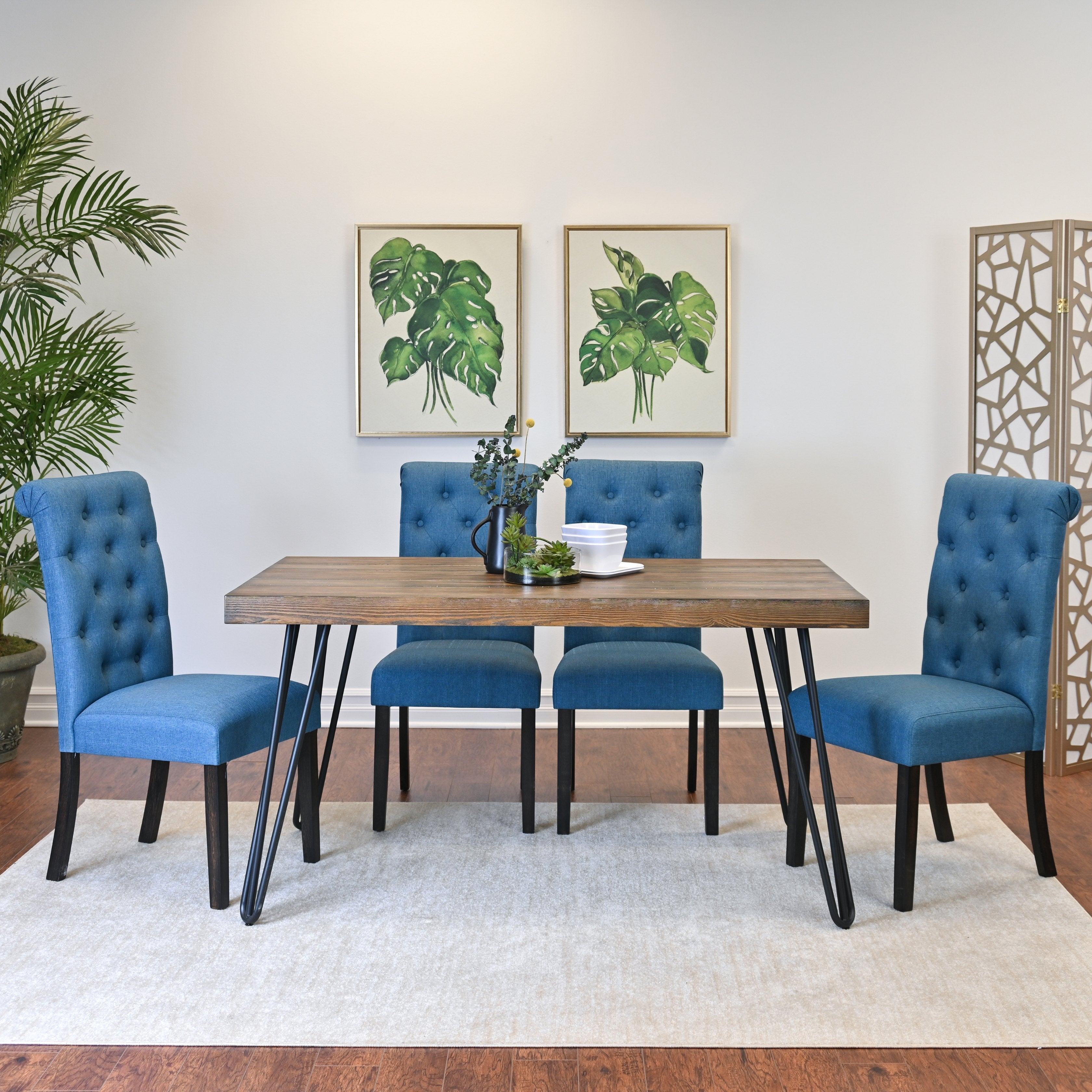 Roundhill Furniture Ashford 5-Piece Dining Set with Hairpin Leg Table and 4 Chairs - Modern Kitchen & Dining Room Furniture for Small Spaces