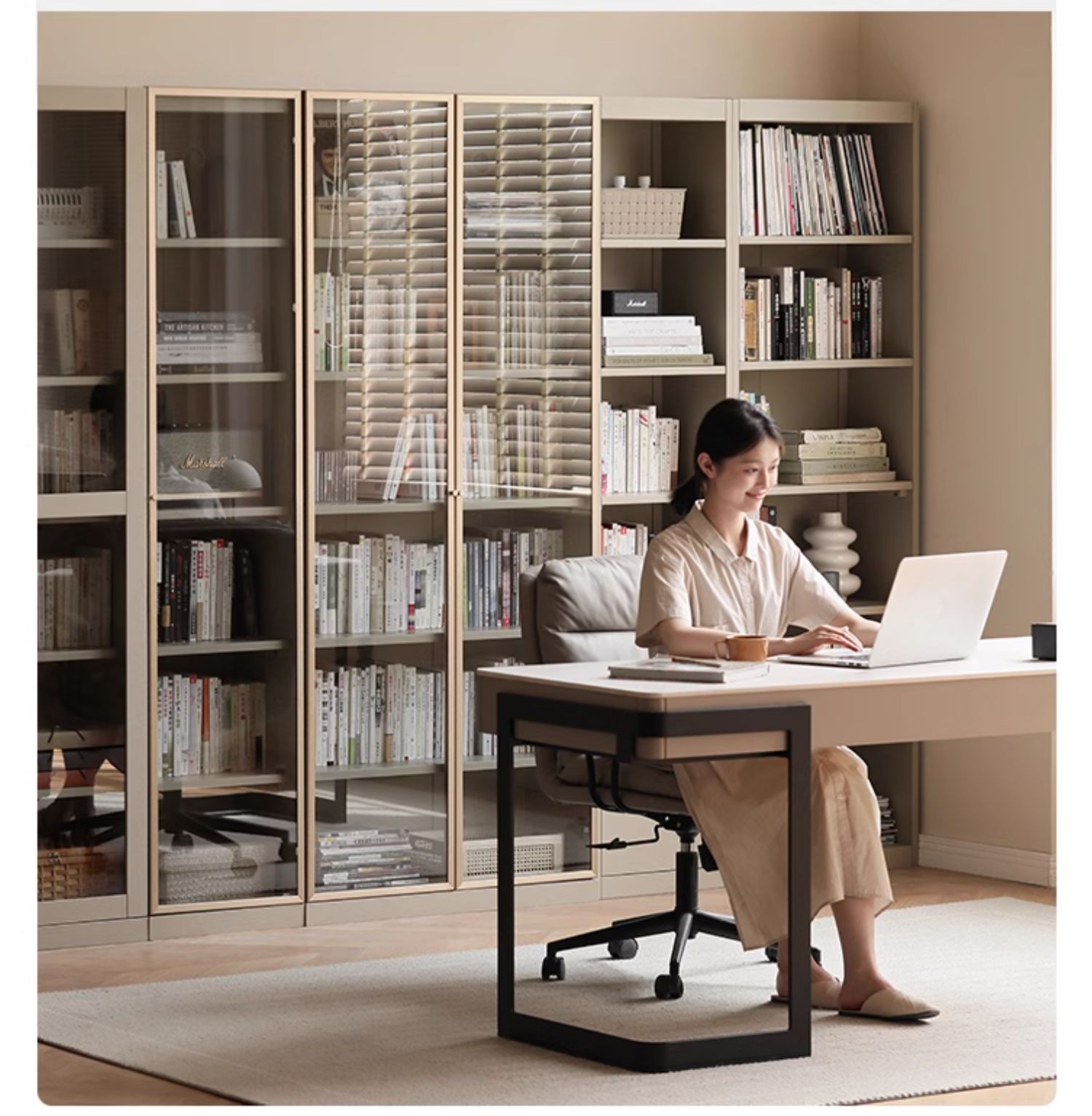 Premium Poplar Solid Wood Bookcase - Light Luxury Style for Home Office, Living Room & Library | Modern Wooden Bookshelf Organizer