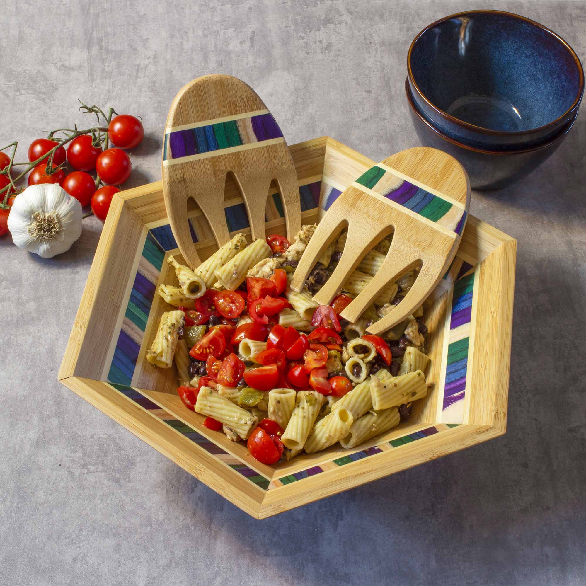 Baltique® Mumbai Collection - 12-Piece Salad Bowl & Serving Set with Wooden Salad Hands, Perfect for Family Dinners, Picnics, and Entertaining Guests