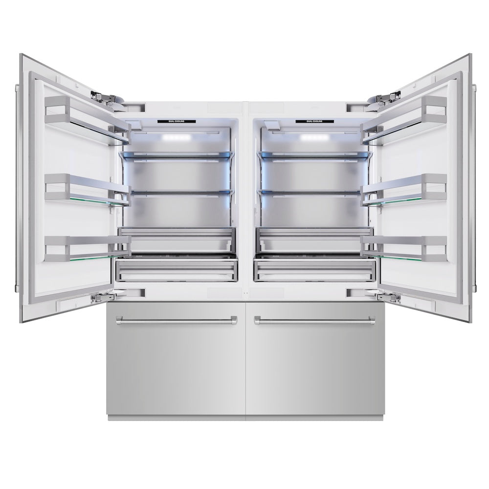 ZLINE 72 Inch Stainless Steel French Door Built-In Bottom Freezer Refrigerator - 39.6 cu.ft Capacity with Water Dispenser & Ice Maker (RBIT 304 72) - Perfect for Modern Kitchens & Open Concept Homes