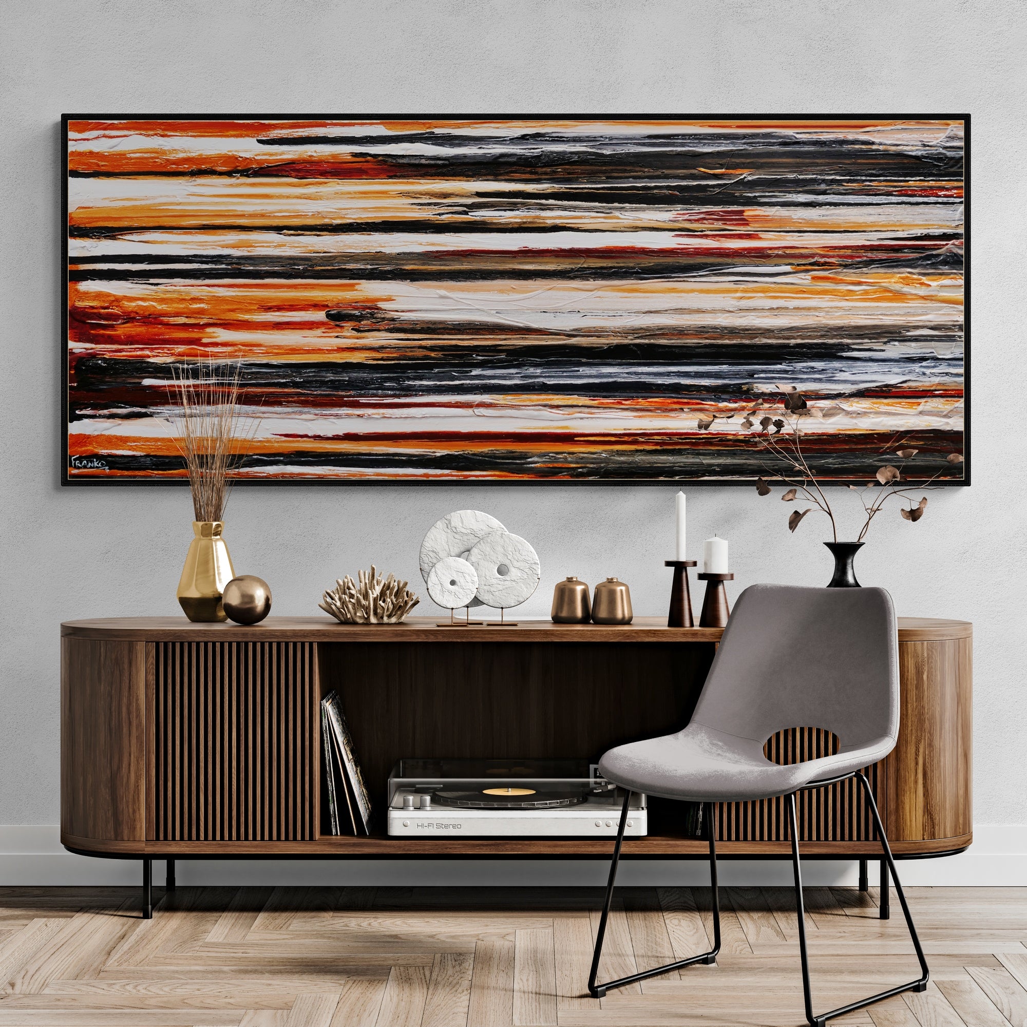 Rusted Landscape Abstract Painting - 200cm x 80cm Black White Brown Textured Wall Art for Living Room, Bedroom & Office Decor | Modern Large Canvas Artwork