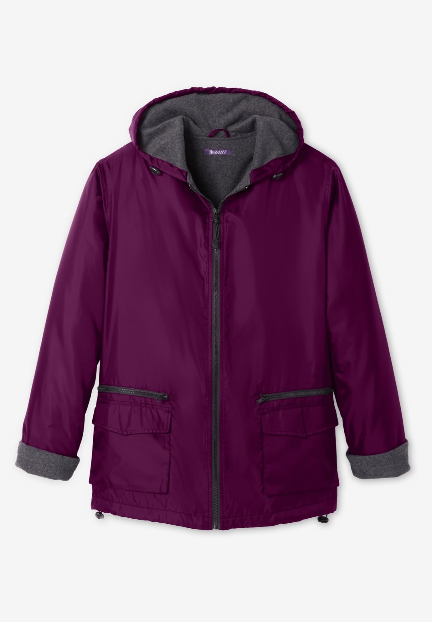 Roaman's Women's Plus Size Hooded All-Weather Jacket with Fleece Lining - Waterproof Rain Coat for Outdoor Activities, Hiking & Casual Wear