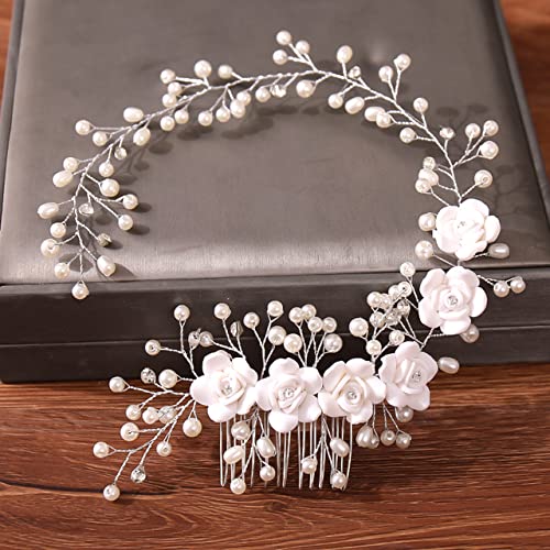 Elegant Silver Pearl Rhinestone Wedding Hair Comb - Bridal Hair Accessories for Women, Perfect for Weddings, Prom, and Special Occasions
