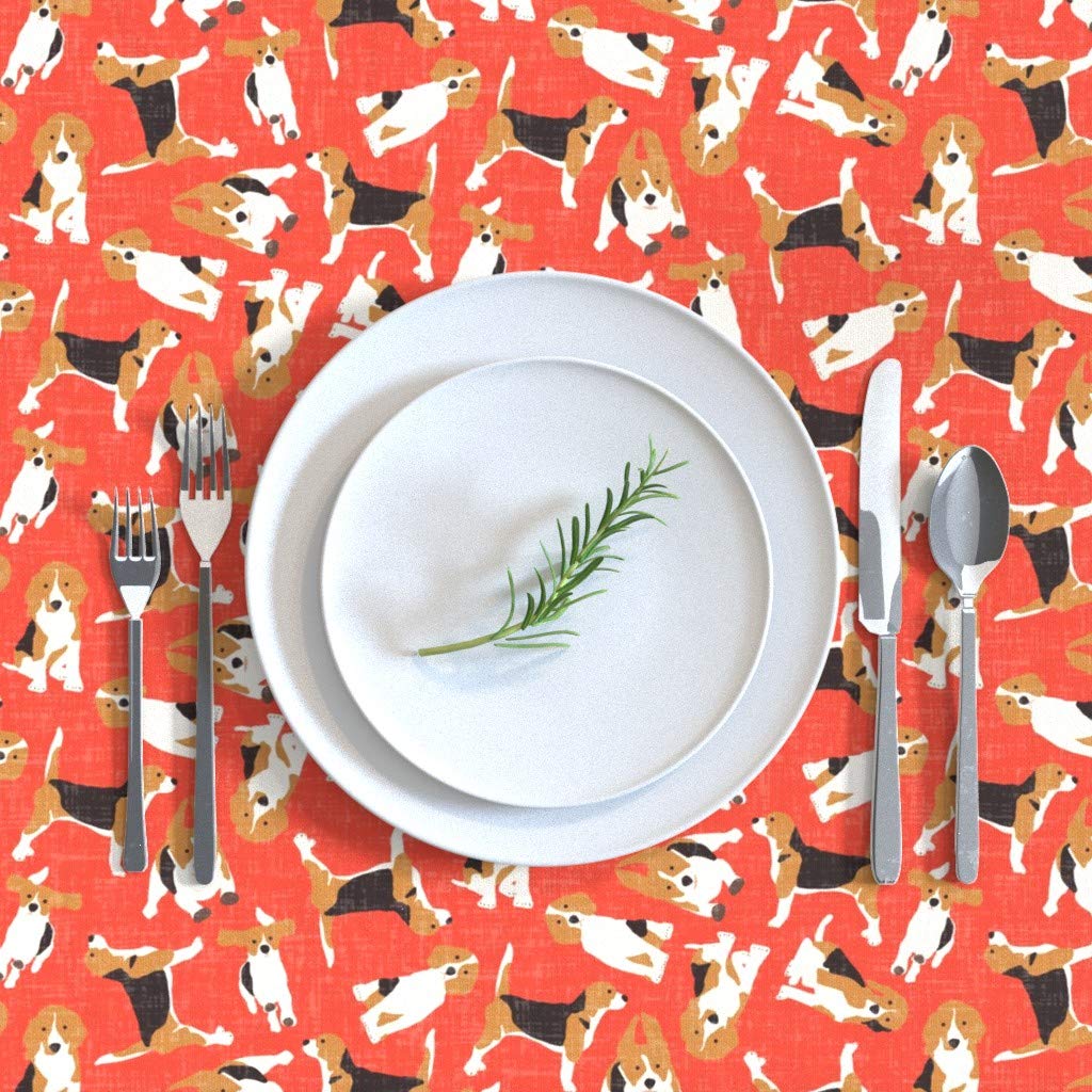 Custom Beagle Scatter Coral Red Dog Print Cotton Sateen Tablecloth 70