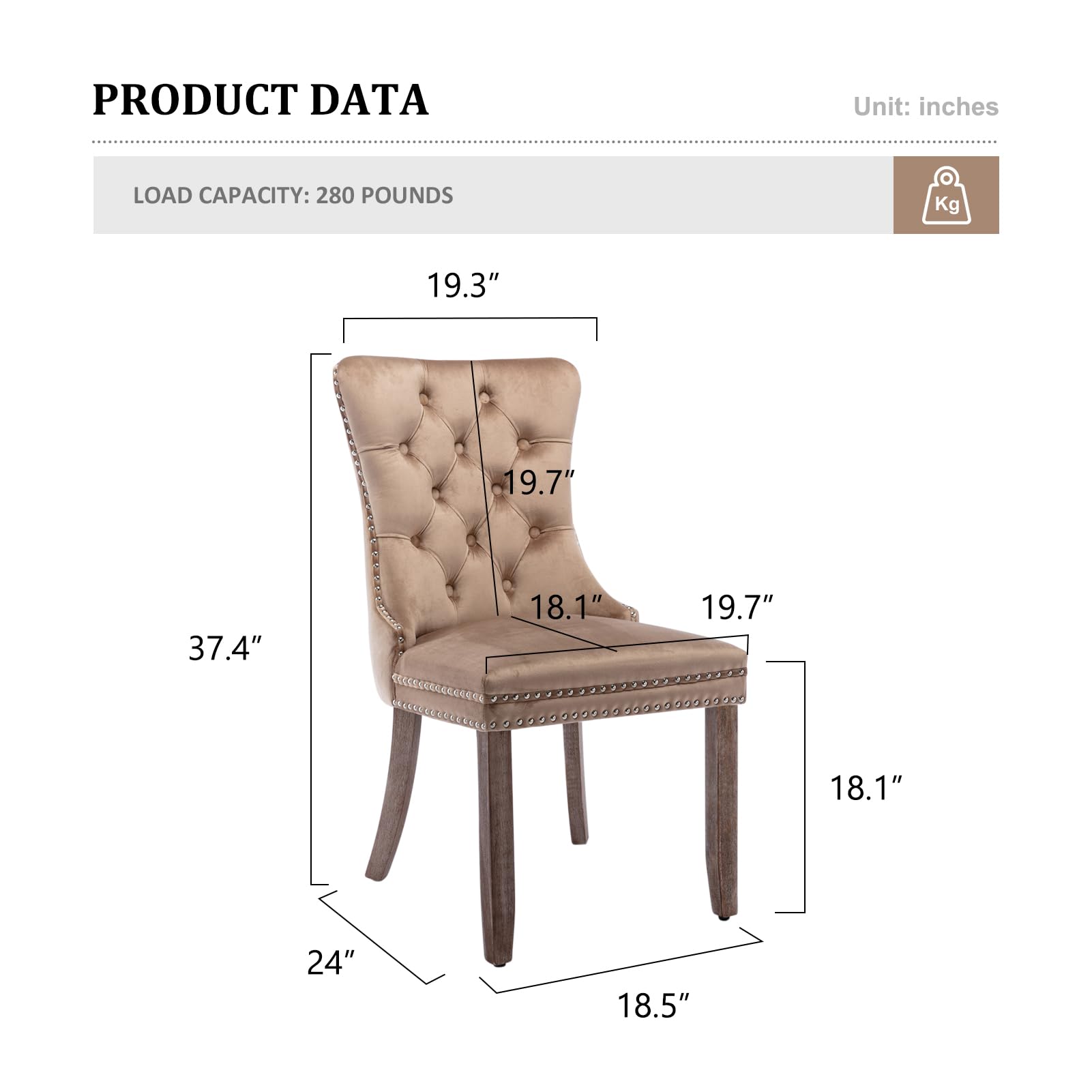 4 Velvet Upholstered Dining Chairs Set with Ring Pull Trim & Button Back - Modern Comfortable Seating for Kitchen, Bedroom & Living Room (Khaki) | Perfect for Home Dining, Entertaining Guests & Cozy Reading Nooks