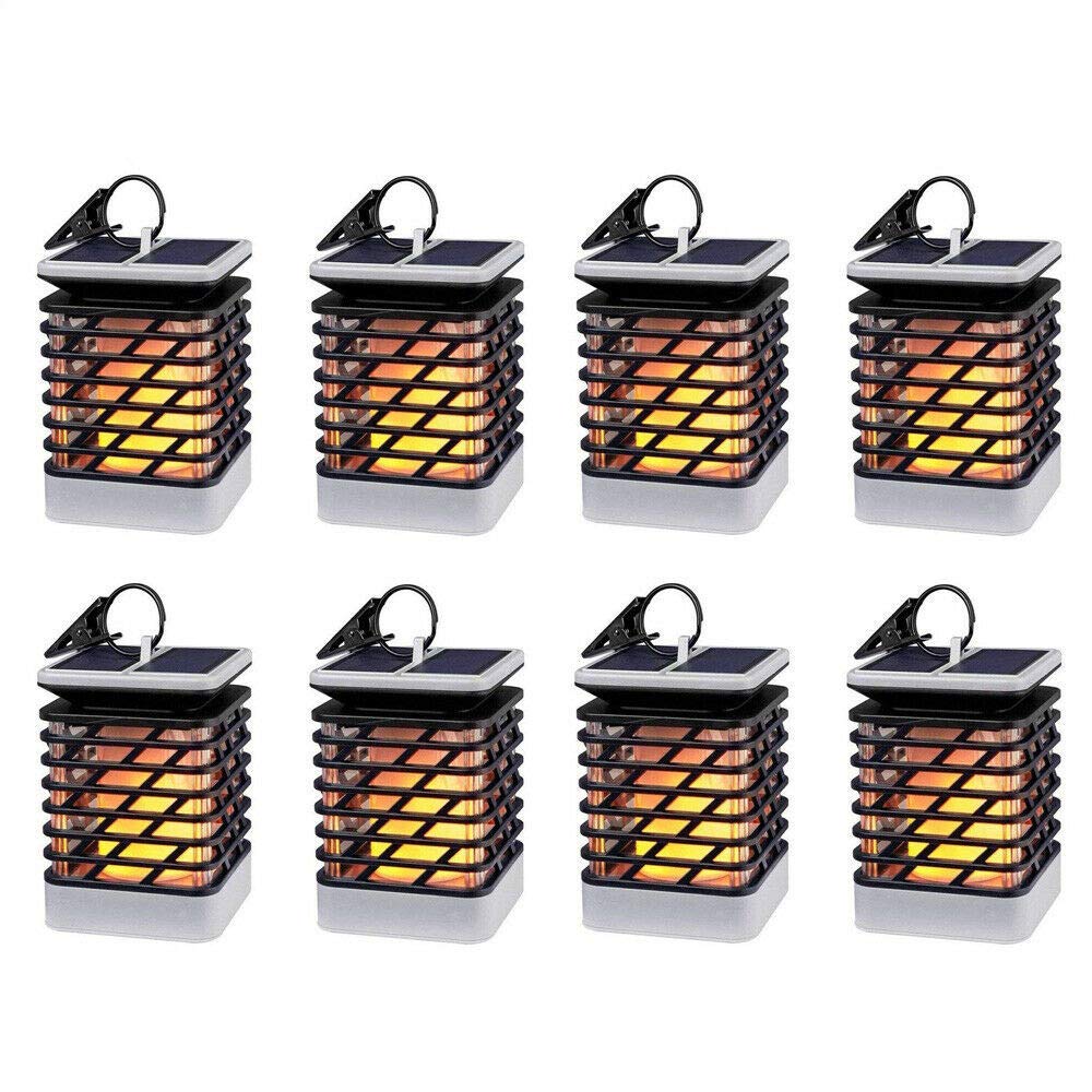 ELEOPTION Solar Lanterns Outdoor Lights - Waterproof Hanging Solar Lights with Realistic Dancing Flame Effect, Auto On/Off Sensor - Perfect for Garden, Patio, Lawn, Deck, Umbrella, Tent, Tree, Yard & Driveway Lighting (8 Pack)
