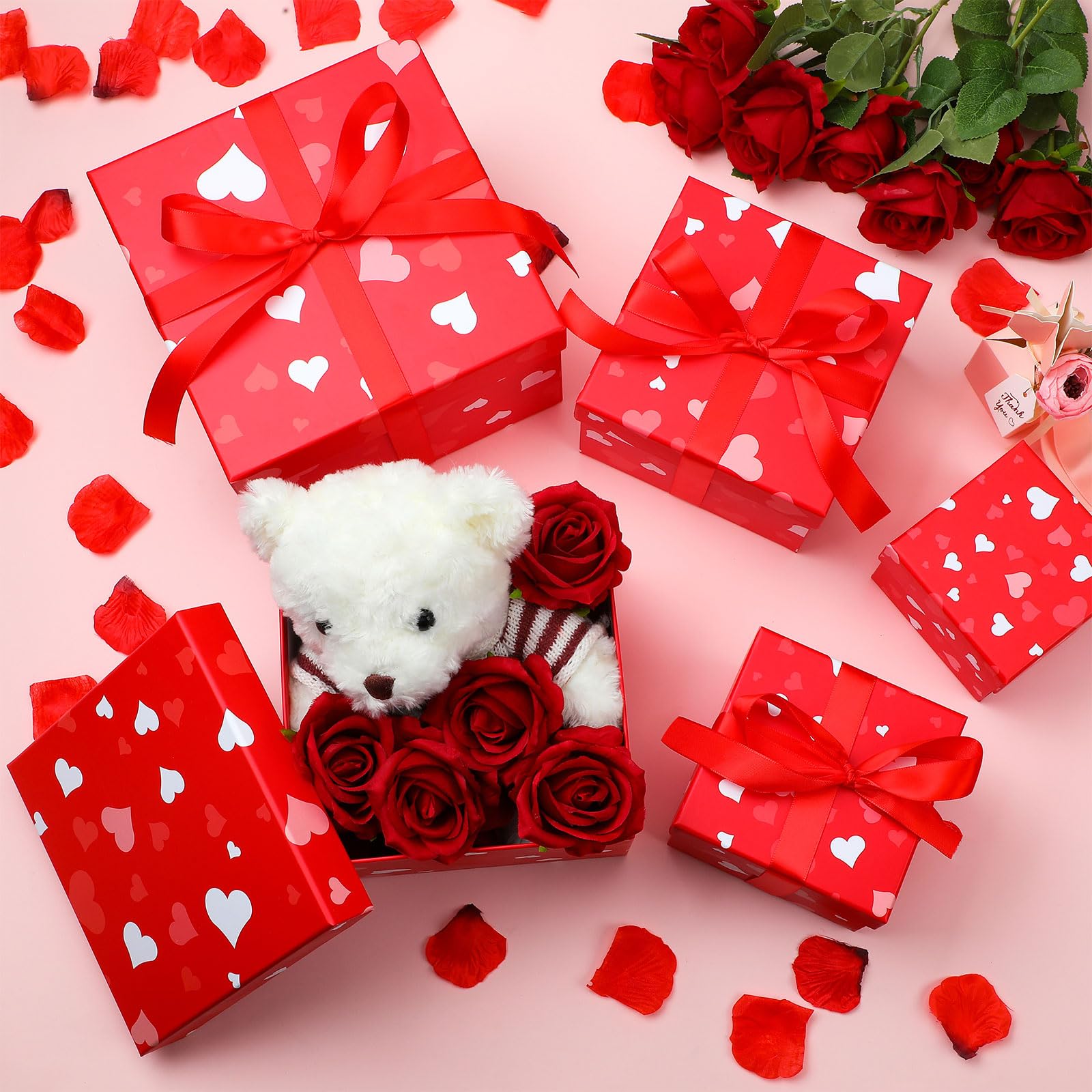 Geyoga 5-Piece Square Nesting Gift Box Set with Lids - 5 Assorted Sizes Stackable Wedding Party Favor Boxes - Valentine's Day Present Packaging - Perfect for Jewelry, Candles & Small Gift Wrapping