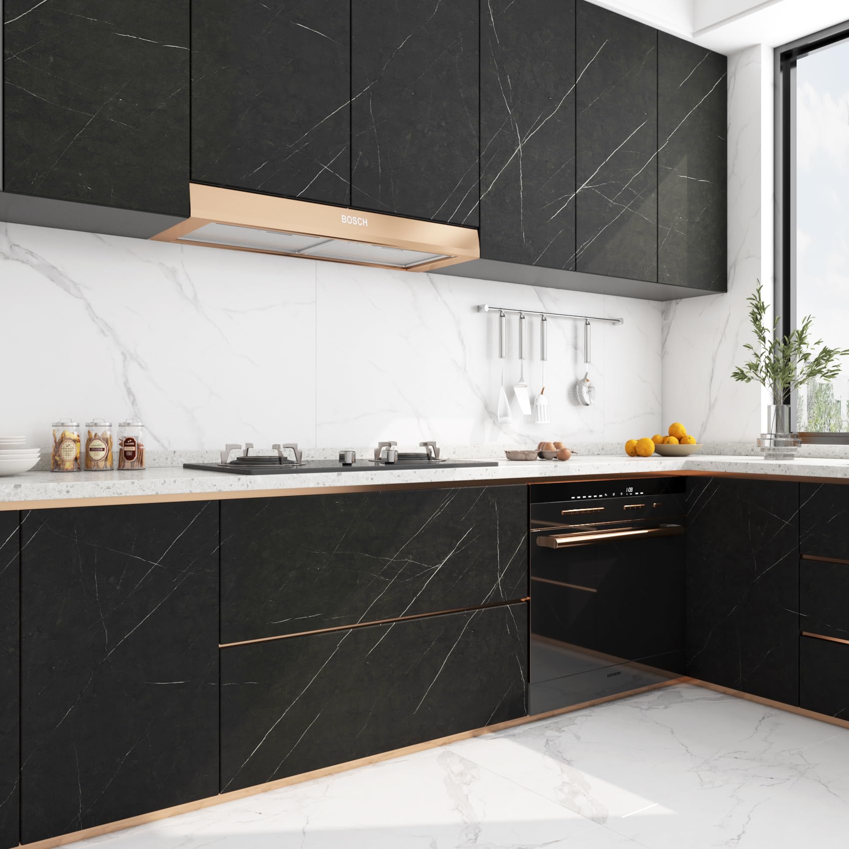 FunStick Black Marble Contact Paper - Waterproof Peel & Stick Self-Adhesive Wallpaper for Countertops, Kitchen Cabinets, Bathroom, Desks (12