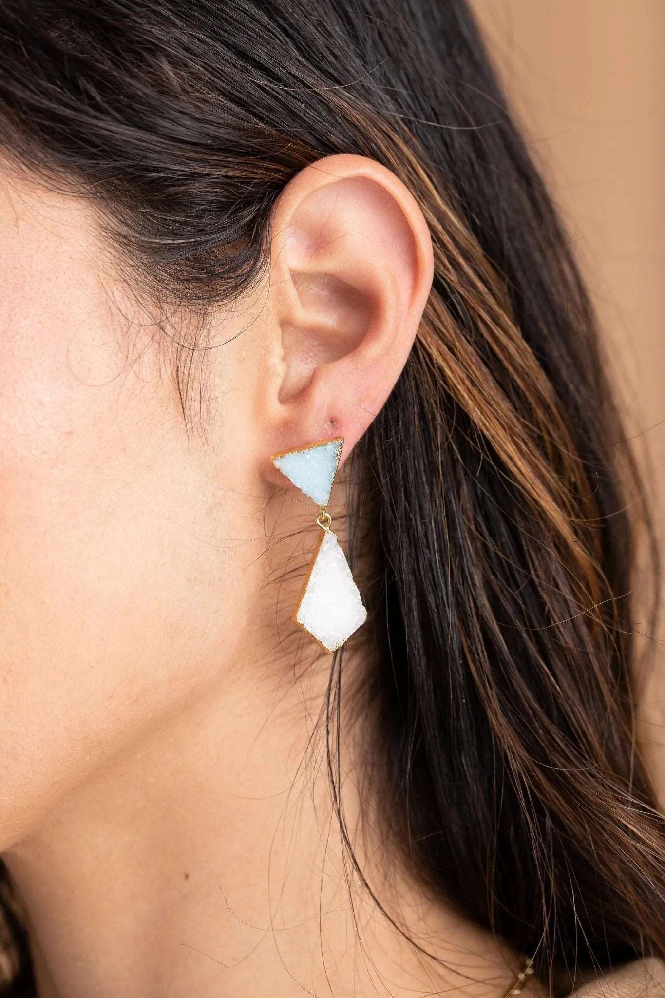 Geometric Druzy Drop Earrings for Women - Elegant Handmade Crystal Dangle Earrings - Perfect for Parties, Weddings & Everyday Wear