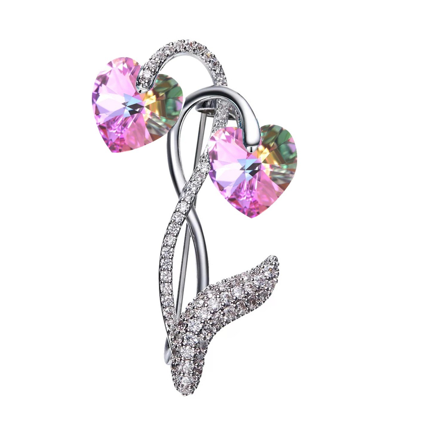 Elegant Love Heart Prom Brooch Pin for Women - Cubic Zirconia & Bermuda Crystals - Perfect for Prom, Weddings, and Special Occasions