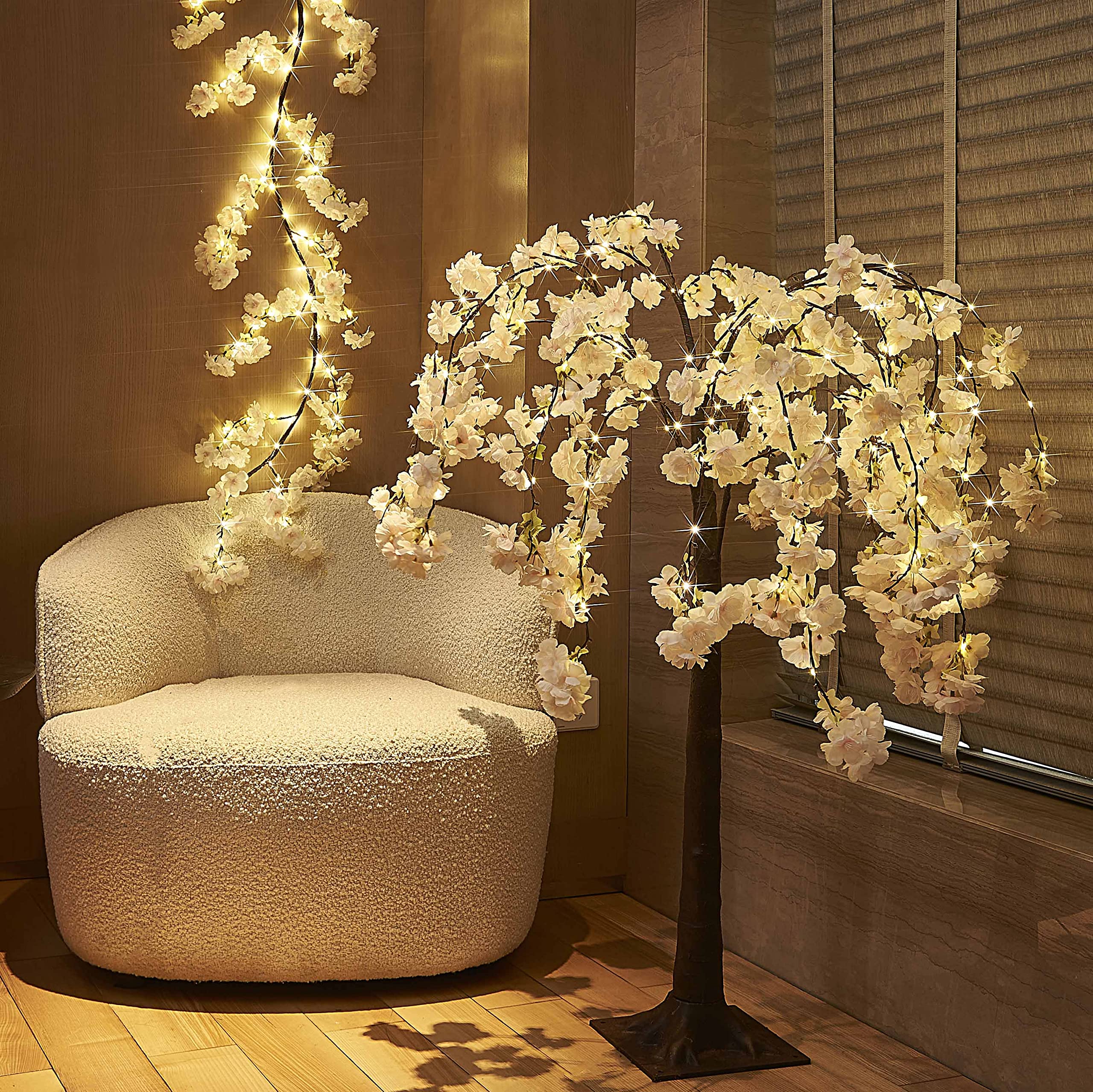 BAOLITVINE 4FT Lighted Faux Weeping Cherry Tree with 180 Warm White Fairy Lights - Artificial Flower Tree for Wedding, Birthday Party, Home, Garden, Indoor & Outdoor Decor - Perfect for Romantic Nights, Holiday Displays and Special Occasions