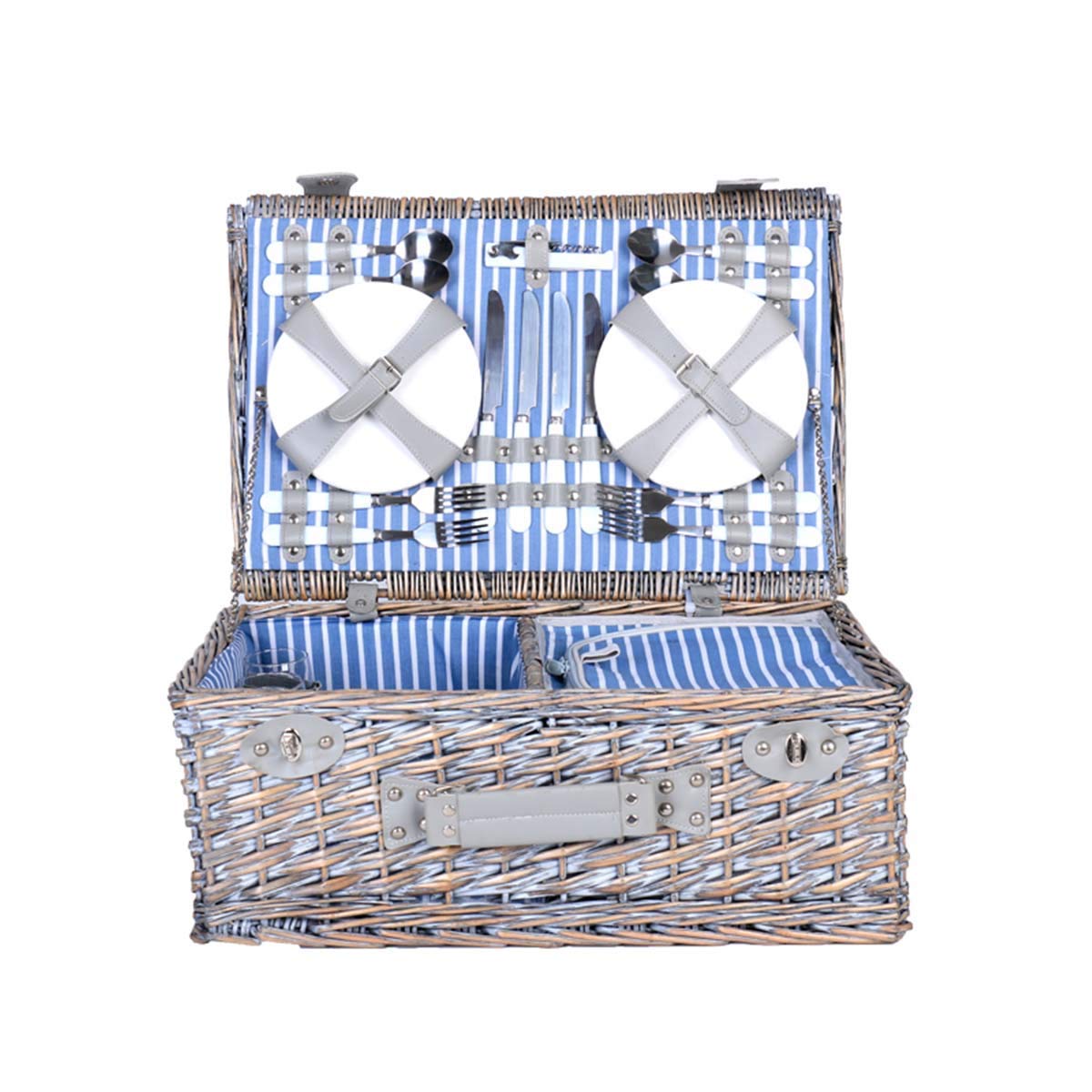 4-Person Picnic Basket Set with Cutlery & Lid - Woven Wicker Outdoor Picnic Basket for Parties, Birthdays, Weddings & Retirement Celebrations - Perfect for Park Outings, Beach Trips & Outdoor Gatherings