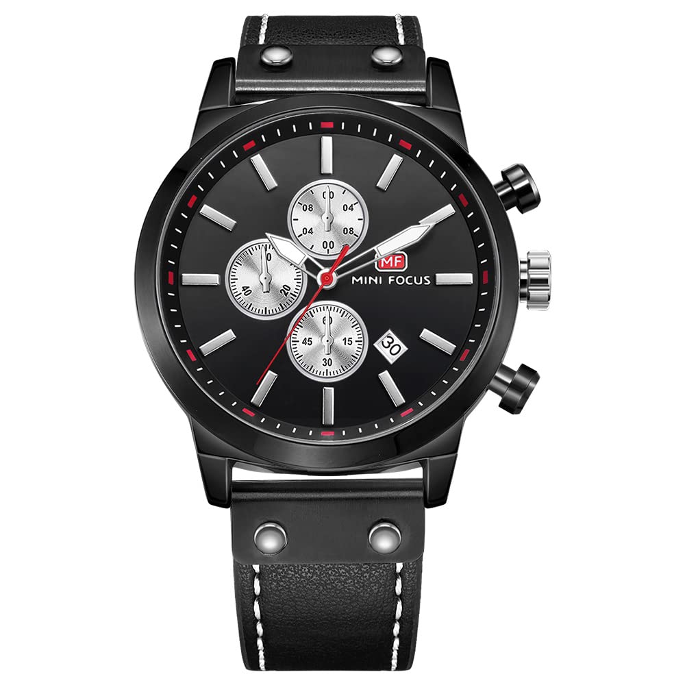 **Luxury Men's Leather Wrist Watch - Analog Quartz Chronograph, Waterproof, Business & Dress Style, Sports Compatible - Perfect for Office, Formal Events & Outdoor Activities**