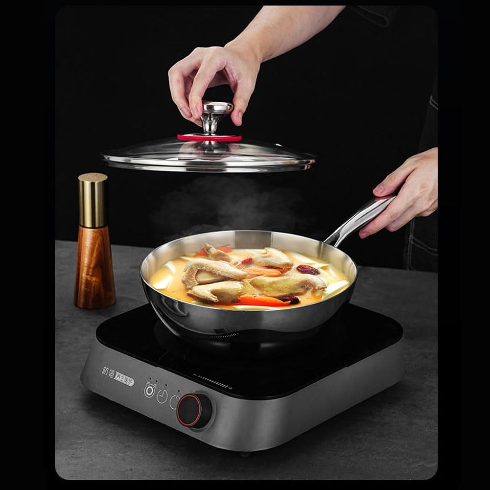 XUHONGYA 26cm Stainless Steel Non-Stick Wok Pan with Lid - Dishwasher & Oven Safe - Induction Compatible - Perfect for Stir-Frying, Sautéing & Deep Frying - Home & Restaurant Use