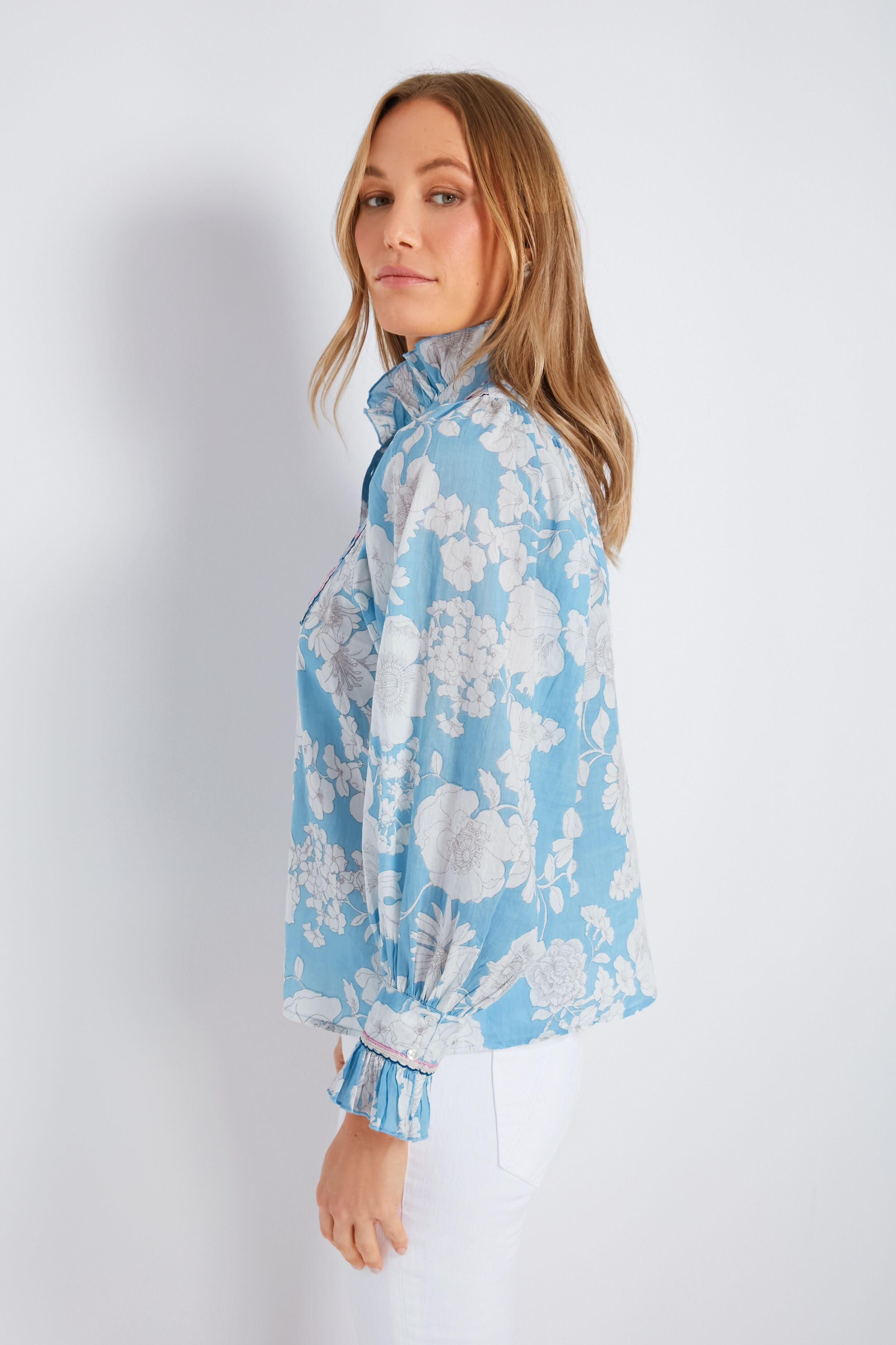 Elegant Blue Peony Blouse for Women - Floral Print Summer Tops - Perfect for Office, Date Night & Casual Outings