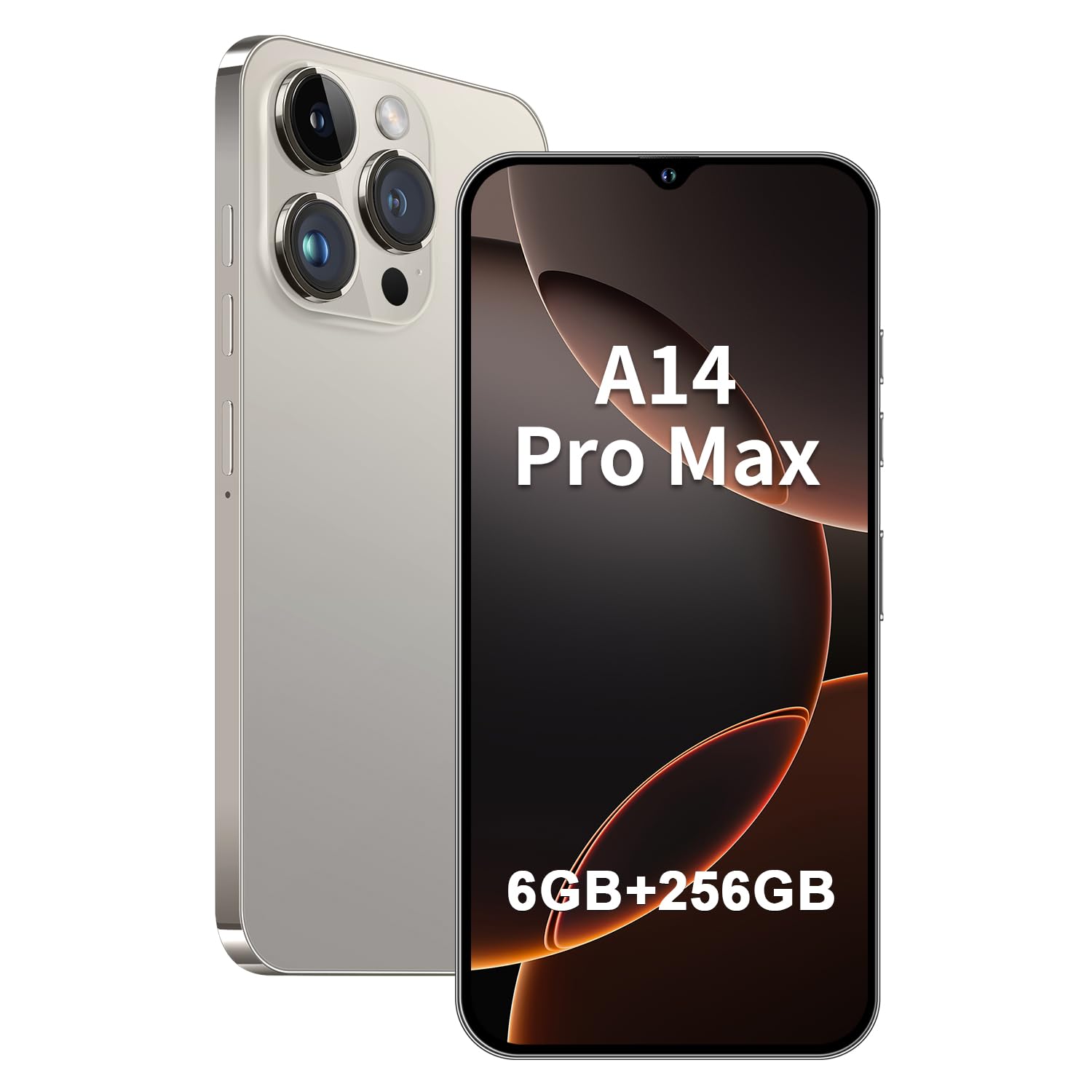 Unlocked A14 Pro Max Android Smartphone - 6GB RAM 256GB Storage, 24MP+50MP Dual Camera, 5000mAh Battery, 6.8