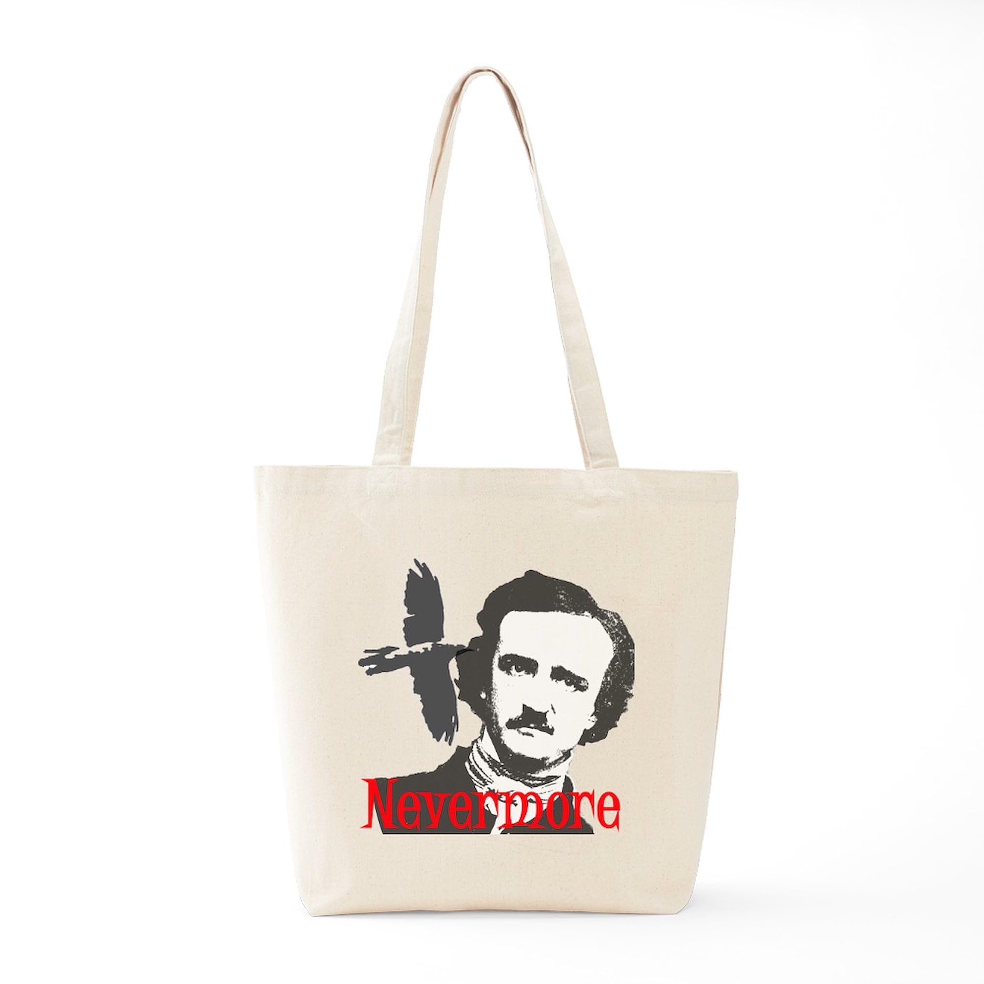 Edgar Allan Poe NEVERMORE Canvas Tote Bag - Reusable Natural Shopping Bag for Book Lovers & Gothic Fans | Perfect for Library, Bookstore & Coffee Shop