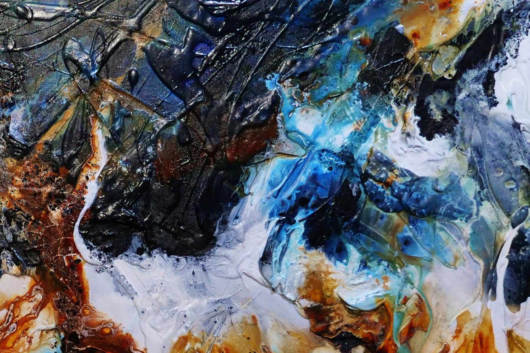 150cm x 150cm Rust, Black, Blue Textured Abstract Wall Art Painting - Modern Home Decor for Living Room, Bedroom & Office