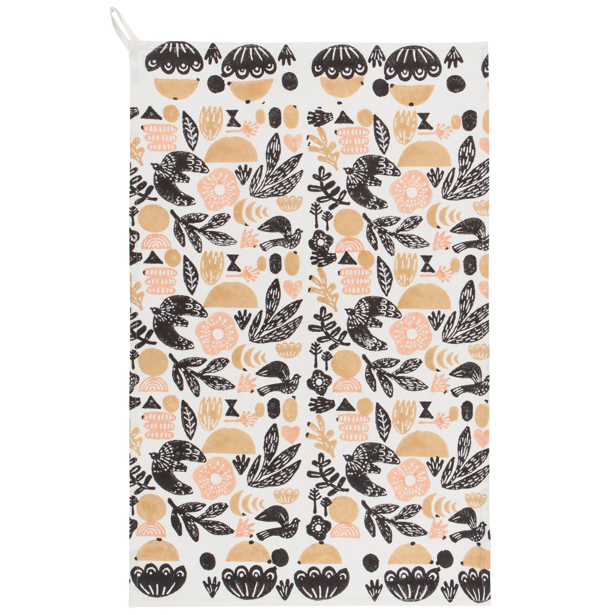 Danica Studio Block Print Cotton Dish Towel - Handmade Mythical Design - Perfect for Kitchen, Dining, and Home Decor