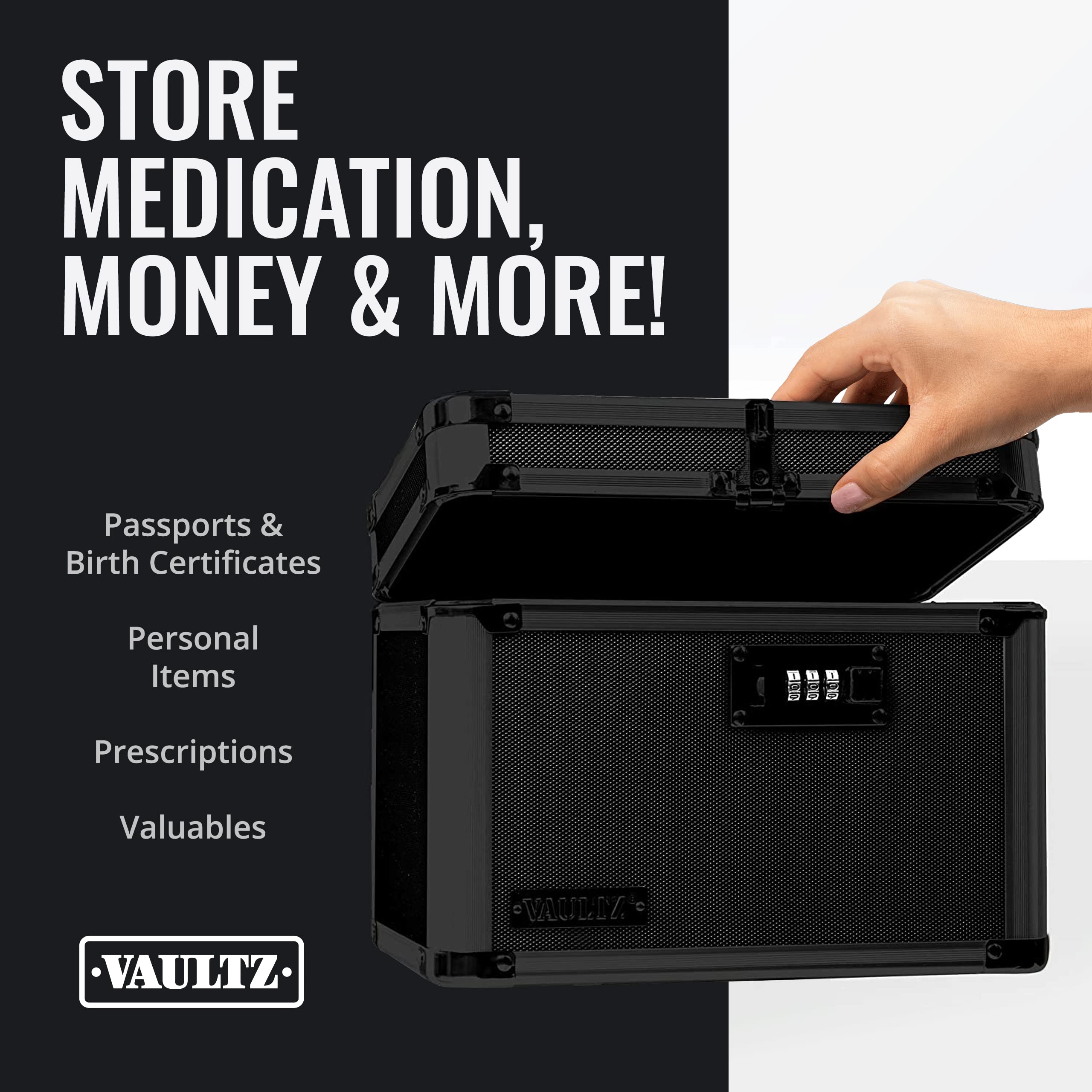 Vaultz Combination Lock Box - Secure Storage Safe with Key & Combo Lock (10