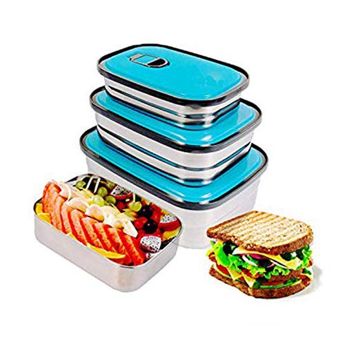 ZEERKEER 3-Piece Stainless Steel Bento Box Lunch Container Set - Leakproof Food Storage with Lids for Kids & Adults - Perfect for School, Office, Camping & Travel (Blue)