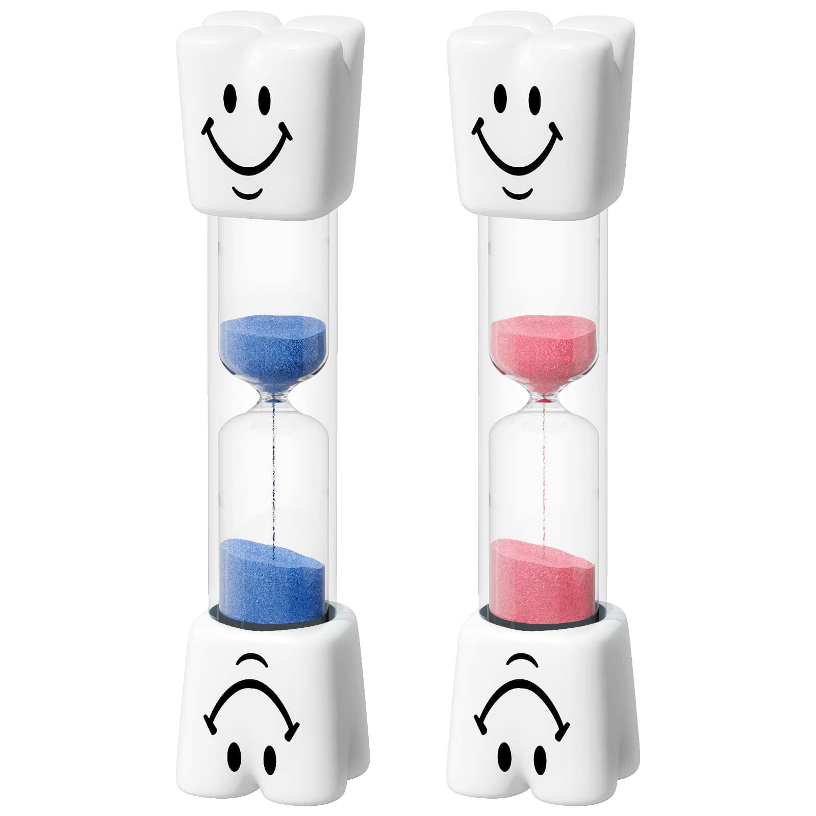 2 Minute Toothbrush Sand Timer for Kids - Blue & Pink Smiley Acrylic Hourglass - Classroom, Kitchen, Bathroom Timer - Fun Educational Tool for Brushing Teeth & Games (Pack of 2)