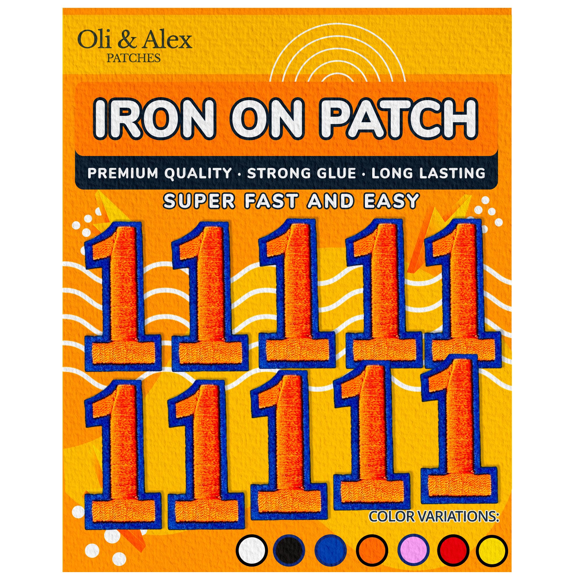 Oli and Alex Iron On Patches - 10pcs Orange Number Embroidered Patches (1inch) for Clothes Repair & Decoration - DIY Garment Customization for Jeans, Jackets, Backpacks & Kids Clothing