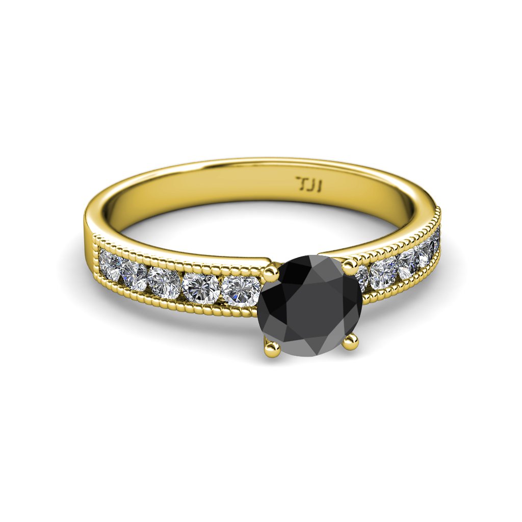 Black Diamond & Natural Diamond Engagement Ring - 1.70ctw 14K Gold with Milgrain Detailing | Perfect for Proposals, Anniversaries & Special Occasions
