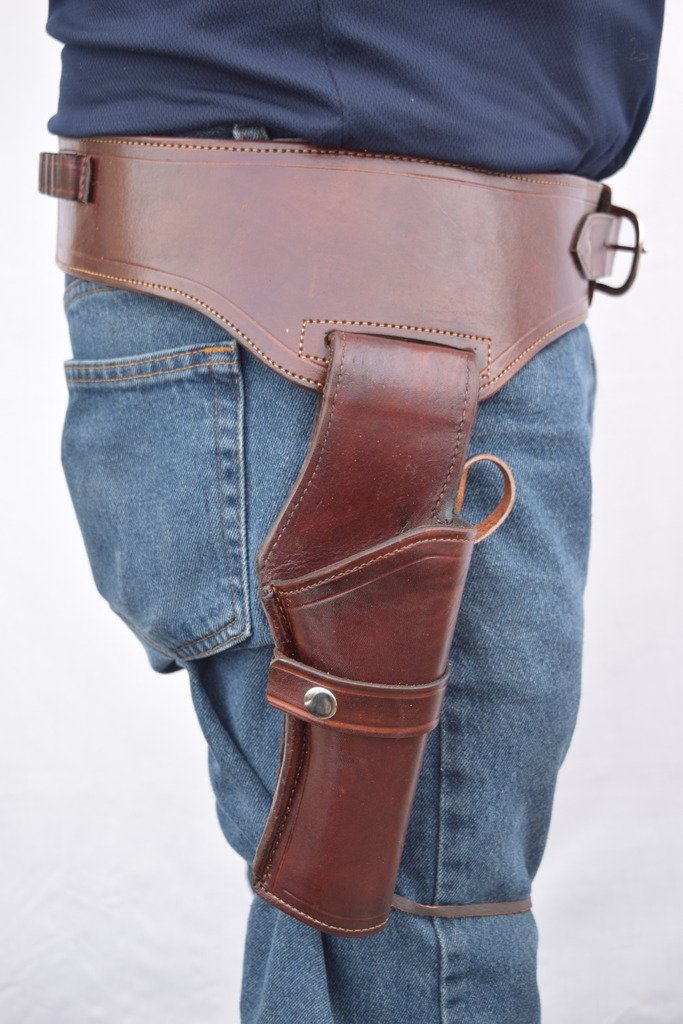 LEATHERTOWN USA® Western Cowboy Style Leather Gun Holster & Belt Rig - Compatible with .44/.45 Cal Single Drop Holster for Standard Short Barrel Revolvers - Perfect for Cowboy Action Shooting, Reenactments & Western Style Outfits