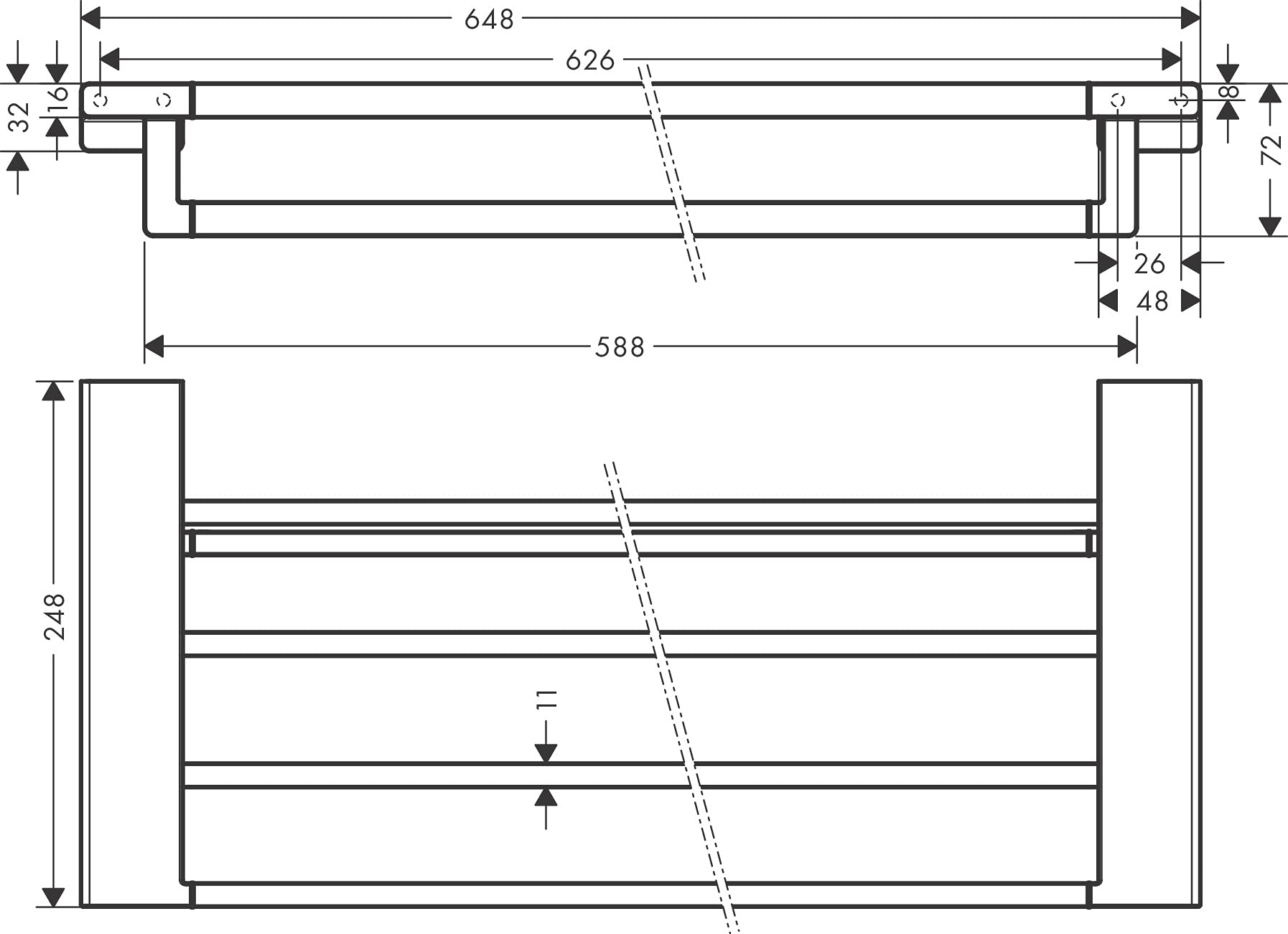 Hansgrohe 26-Inch Chrome Towel Rack with Holder - Model 41751000 | Bathroom Towel Storage & Organization for Modern Homes