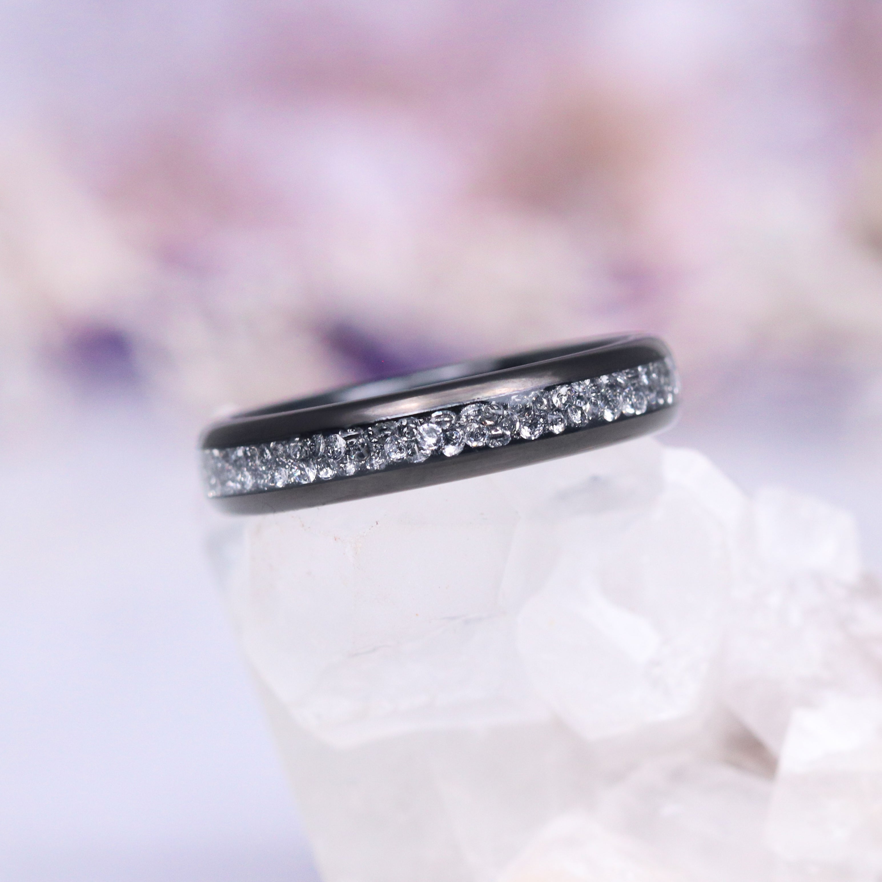 Starlux 4MM Black Tungsten Wedding Band for Men - Crushed Diamond Inlay Ring, Durable & Hypoallergenic - Perfect for Engagement, Anniversary, and Special Occasions