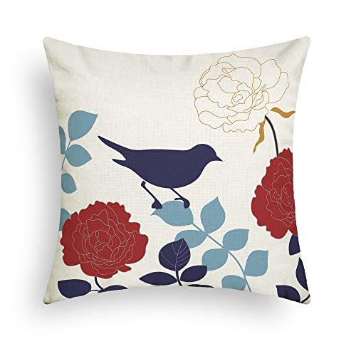 Navy Bird Red Flower