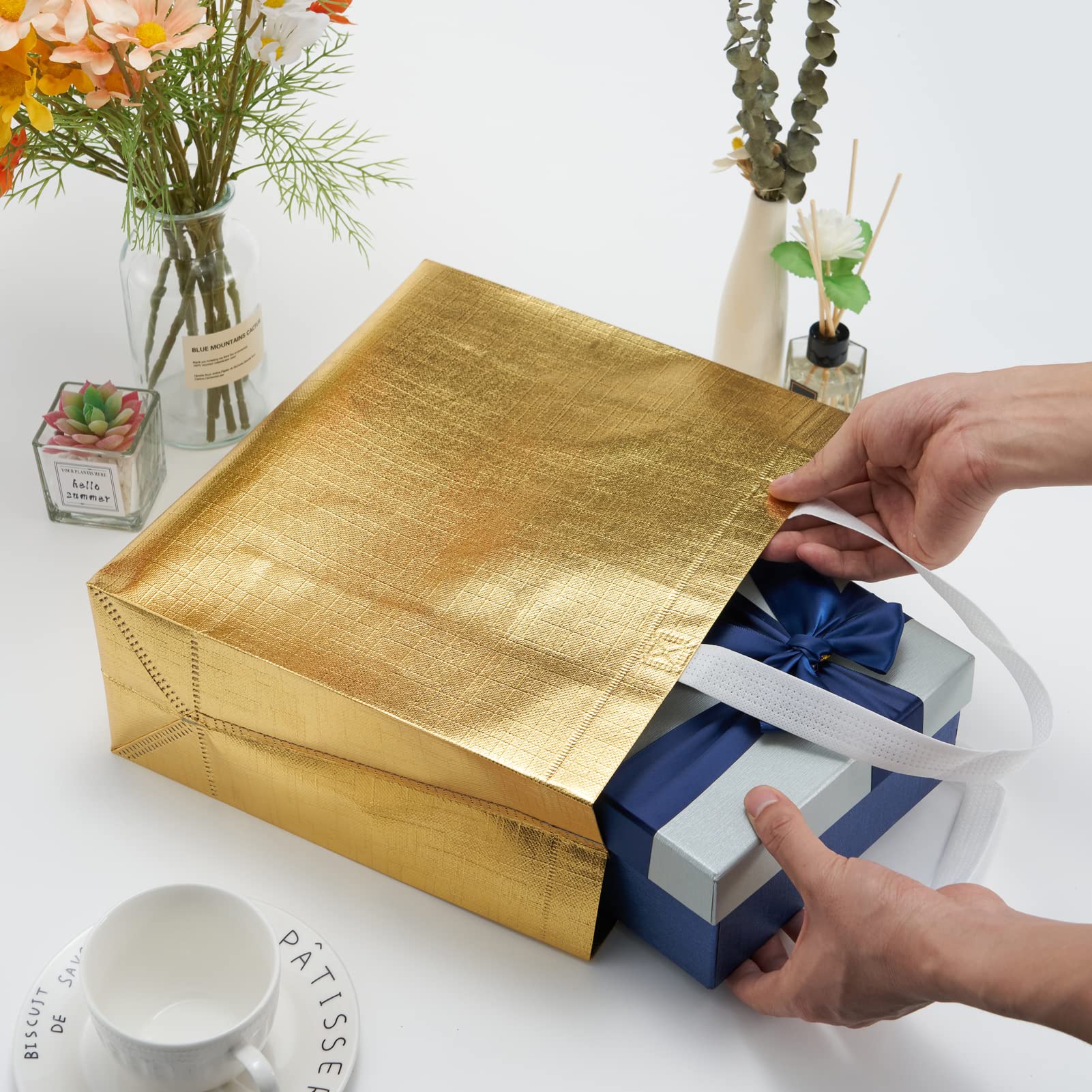 6 Pack Reusable Large Gift Bags with Handles - Eco-Friendly Party Wedding Favor Bags for Birthdays, Christmas, Baby Showers & Special Occasions