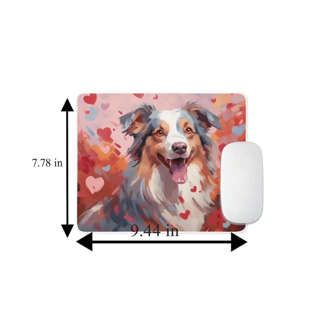 Australian Shepherd Mouse Pad with Red Hearts - Non-Slip Rubber Desk Mat for Computer, Laptop & Office - Cute Puppy Design for Dog Lovers - Perfect for Home Office, Gaming & Workstations