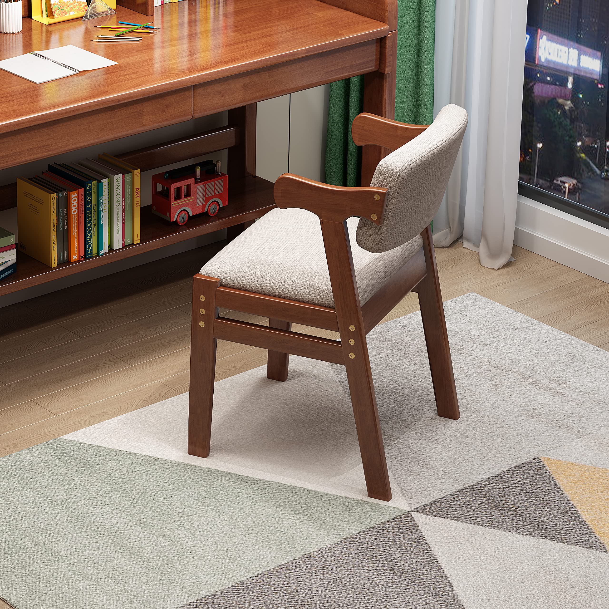 Adjustable Kids Study Chair - Rubber Wood Height-Adjustable Dining, Office & Leisure Chair (Brown) - Perfect for Homework, Meals & Relaxation