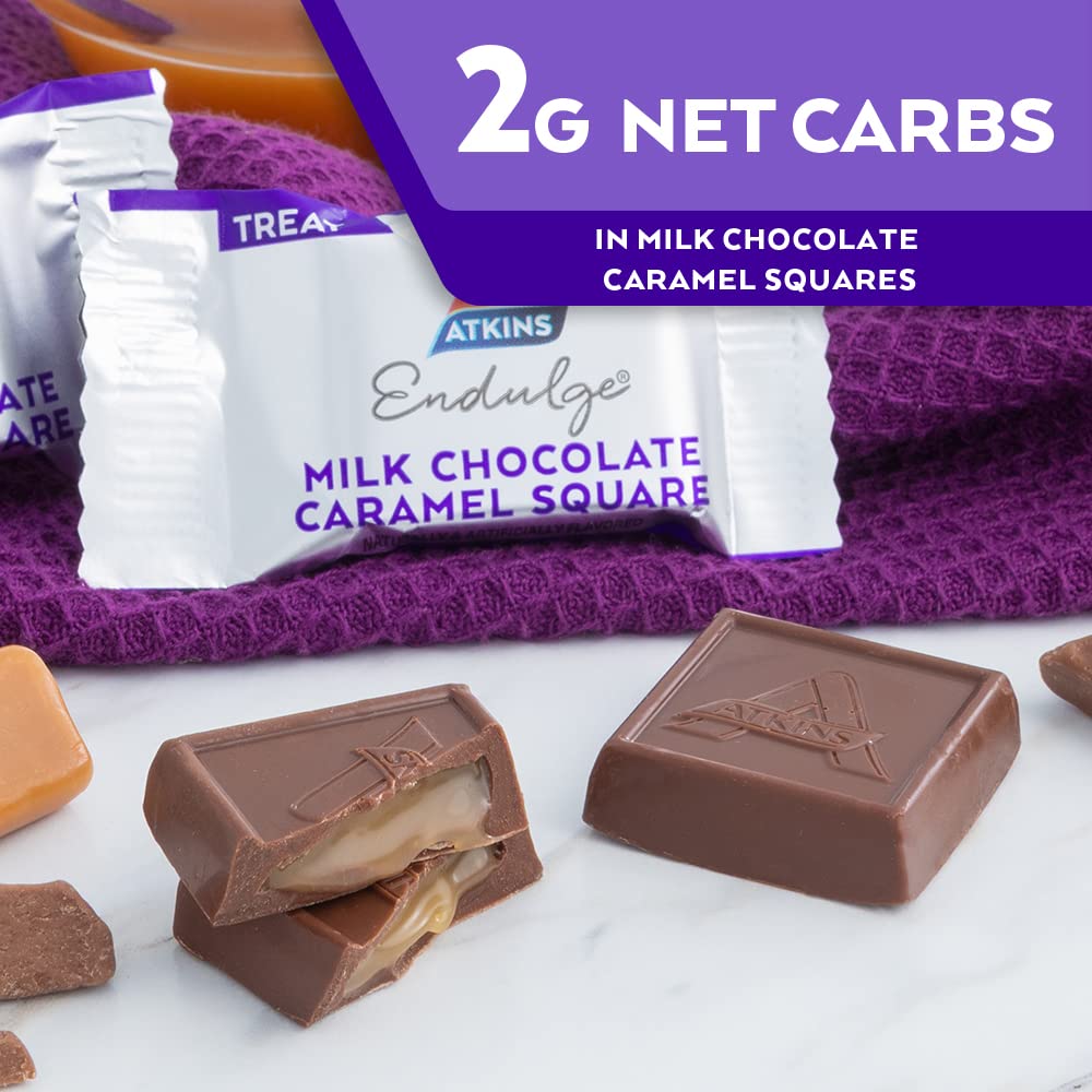 Atkins Endulge Milk Chocolate Caramel Squares - Low Sugar Dessert Snacks with High Fiber (90 Count) | Keto-Friendly Treats for Weight Loss & Healthy Lifestyle