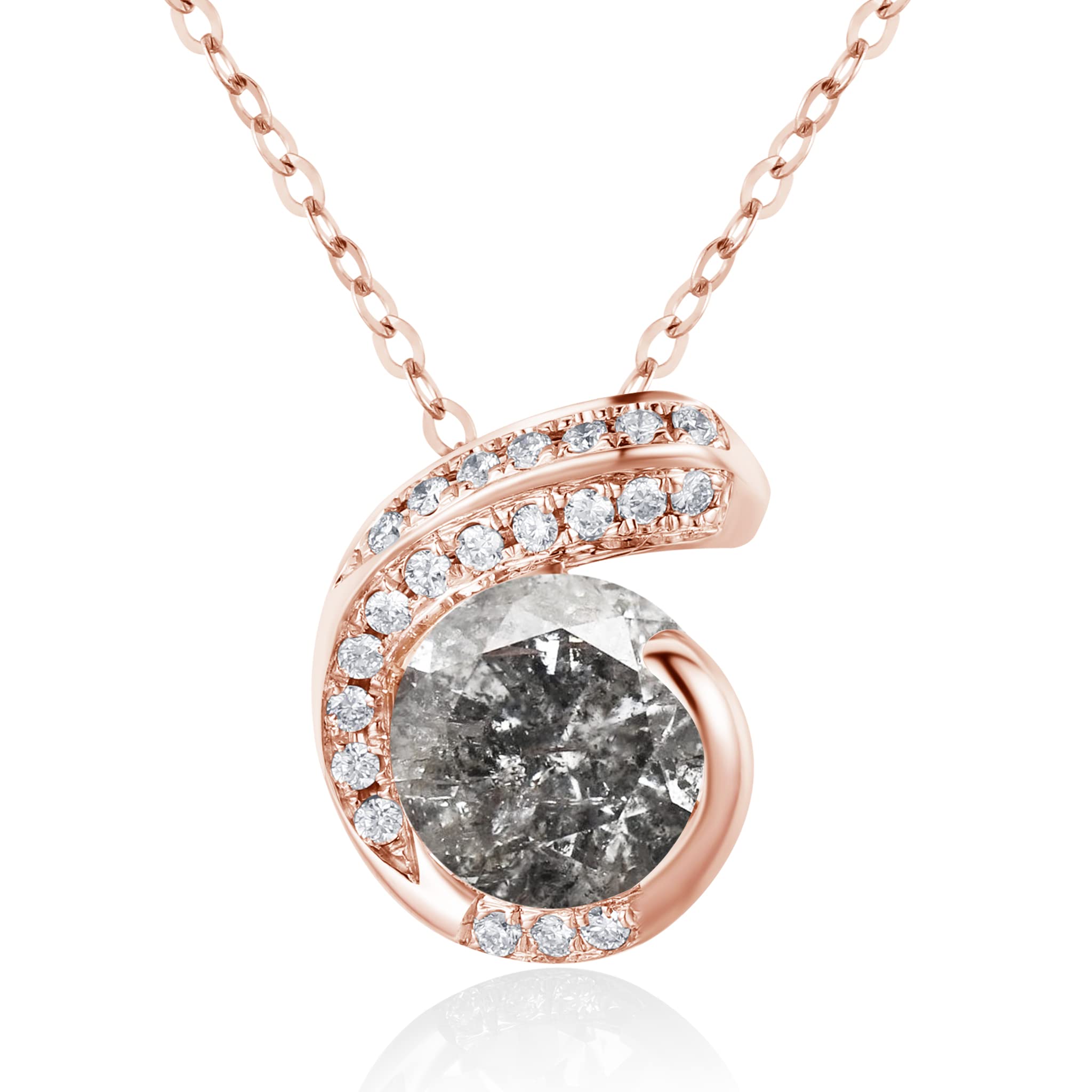 Salt and Pepper Diamond Necklace Pendant - Dainty Layering Chain Necklace - Grey Galaxy Diamond - Alternative April Birthstone Simple C Necklace - Perfect for Everyday Wear, Gift Giving & Special Occasions