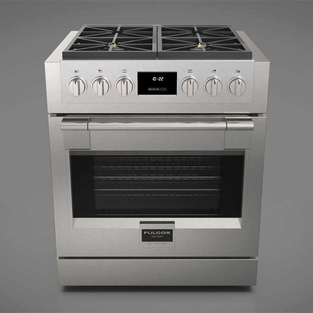 Fulgor Milano 30-Inch 600 Series Pro All Gas Range - 4 Stainless Steel Burners (F6PGR304S2) | Professional Kitchen Appliance for Home Chefs & Cooking Enthusiasts