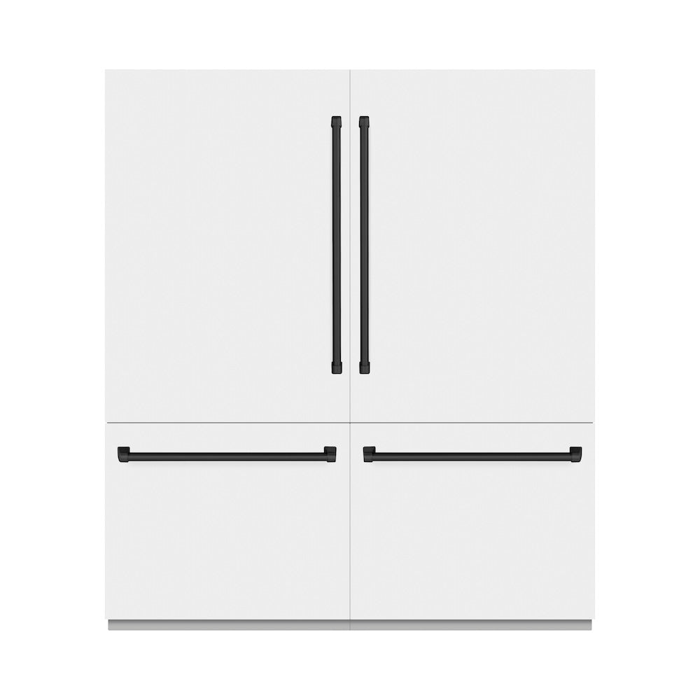 ZLINE Autograph Edition 72-Inch French Door Built-In Refrigerator with Bottom Freezer - 39.6 cu.ft Capacity, Water Dispenser & Ice Maker - White Matte with Matte Black Accents (RBITZ WM 72 MB) - Perfect for Modern Kitchens and Open-Concept Homes