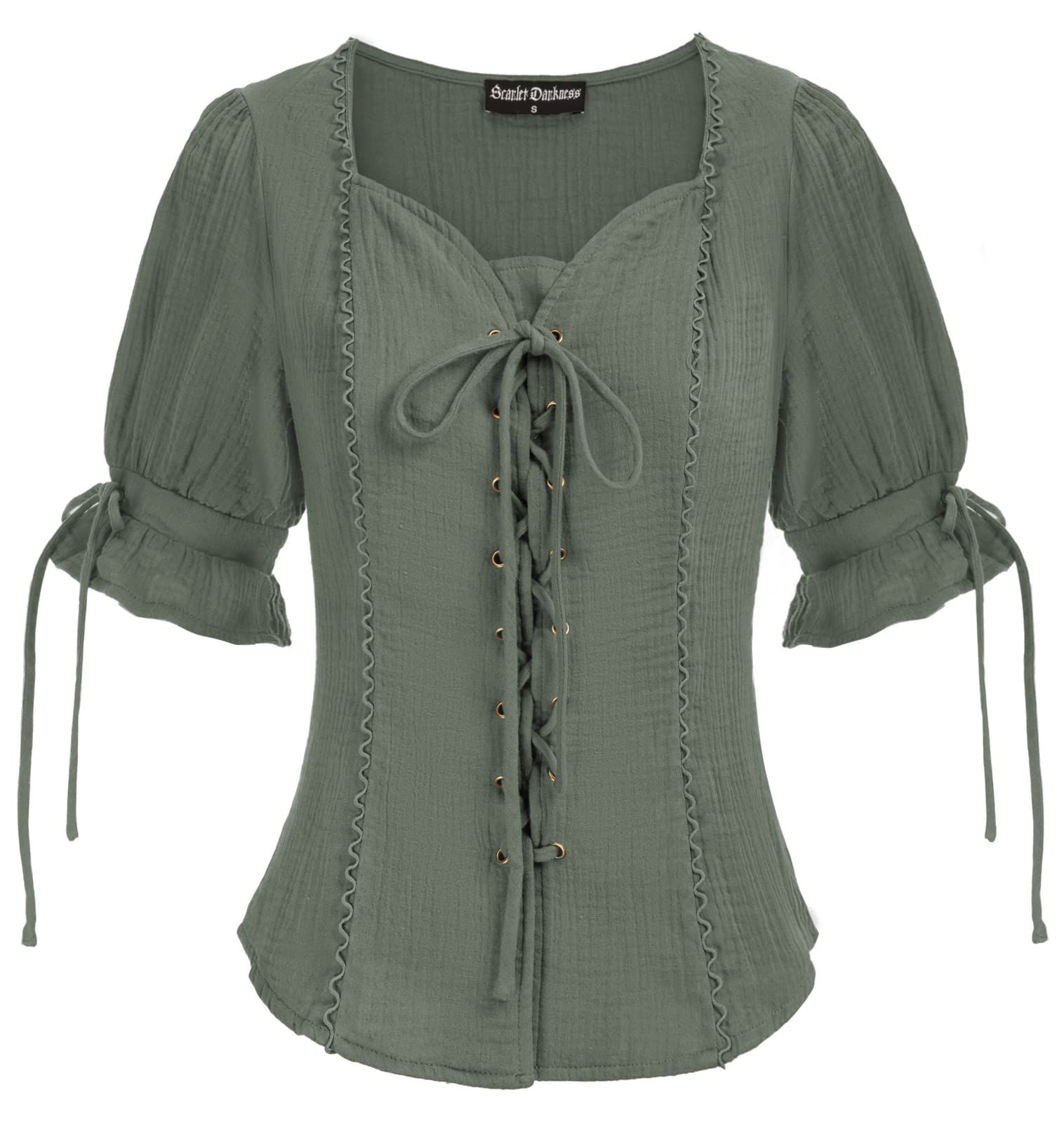 Scarlet Darkness Renaissance Shirts for Women | Summer Plus Size Lace-up Tops | Gothic Vintage Blouse for Renaissance Fairs & Cosplay