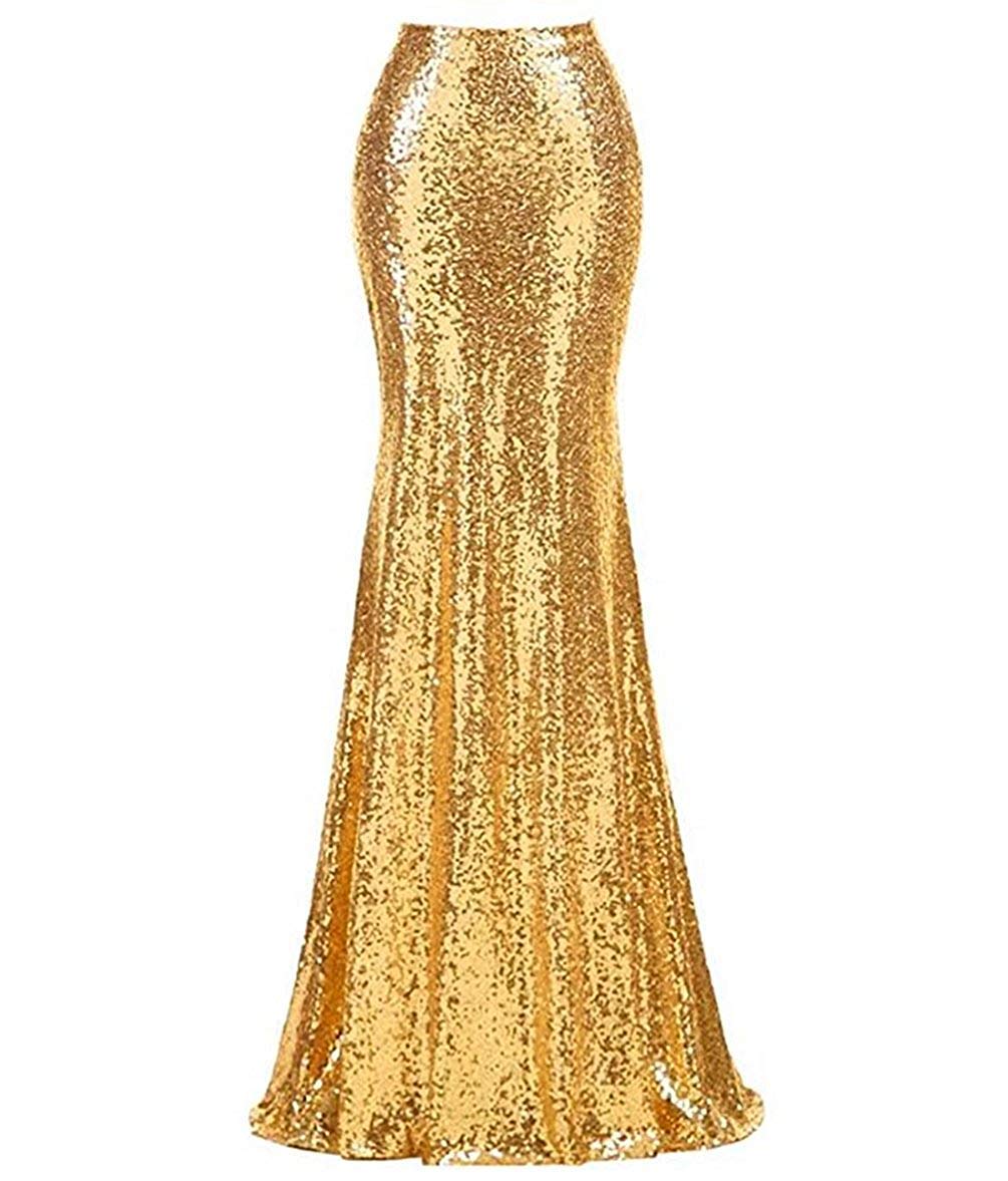 DIYDRESS Women's Sequin Mermaid Maxi Skirt - Elegant Gold Prom, Wedding & Party Long Skirt for Plus Size - Perfect for Evening Gala, Bridal Shower & Special Occasions