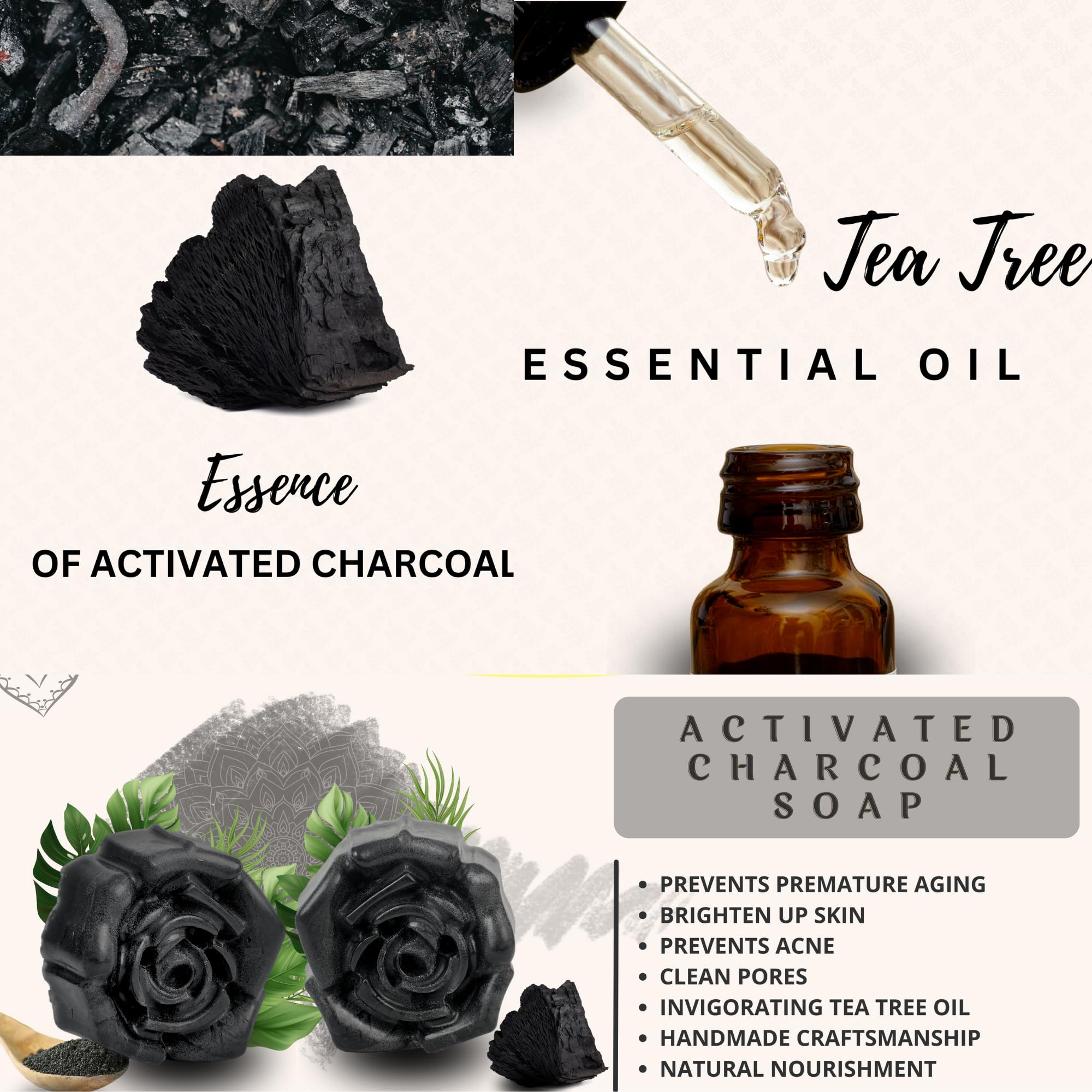 Khadi Activated Charcoal & Tea Tree Oil Soap - 3 Pack (75g Each) for Acne-Free, Bright Skin | Natural Detox & Tan Removal Face & Body Wash | Perfect for Daily Skincare & Deep Cleansing Routine