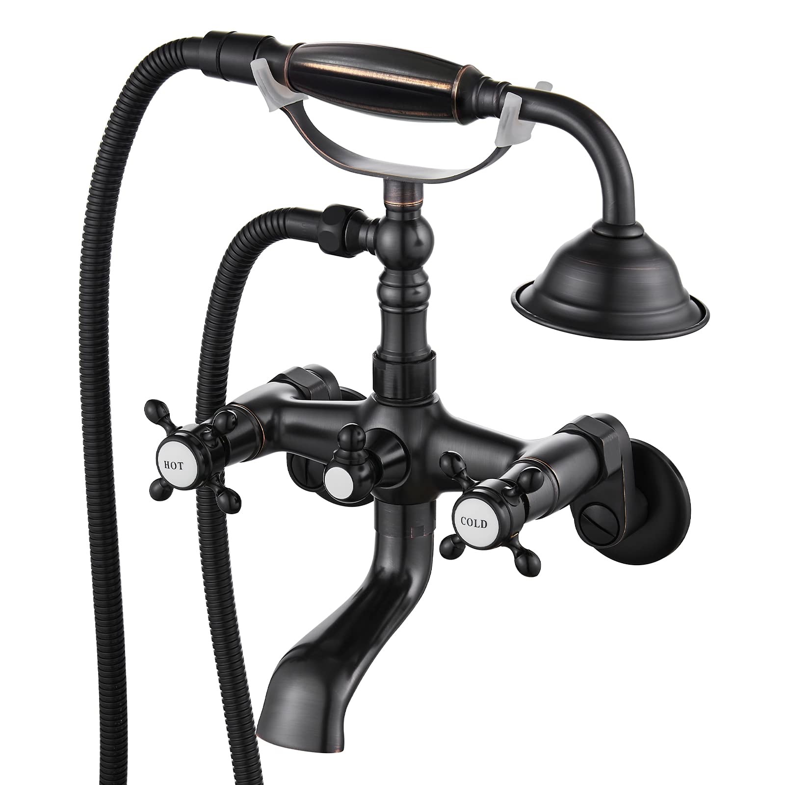 **Aolemi Vintage Oil Rubbed Bronze Clawfoot Tub Faucet Set - Wall Mount Bathtub Filler with Handheld Shower Sprayer & Double Cross Handle - Perfect for Classic Bathroom & Spa Retreats**