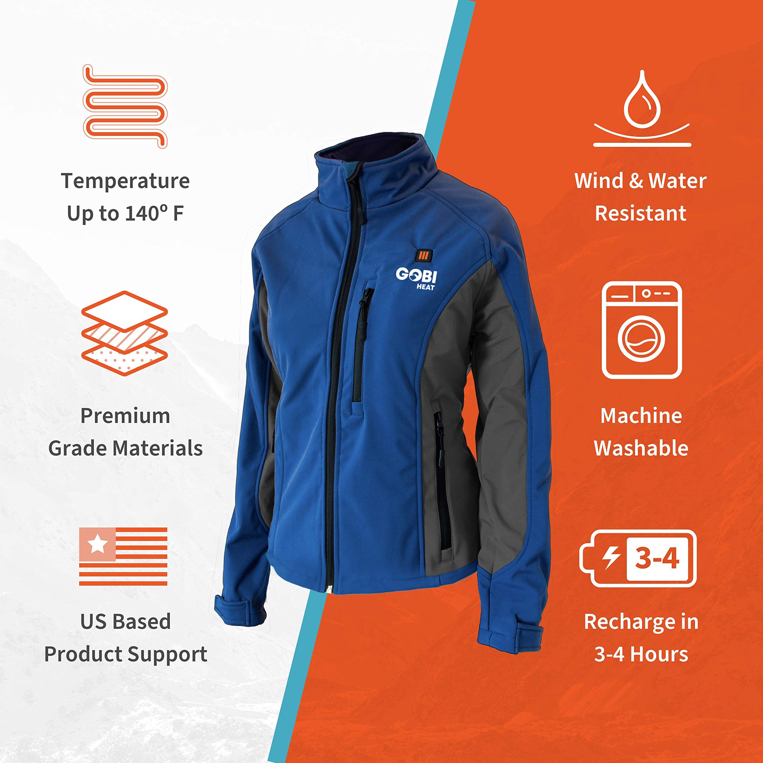 Sahara Women's Heated Jacket with 10-Hour Battery & USB Charger - Machine Washable Winter Coat for Outdoor Activities, Hiking, and Cold Weather Commuting
