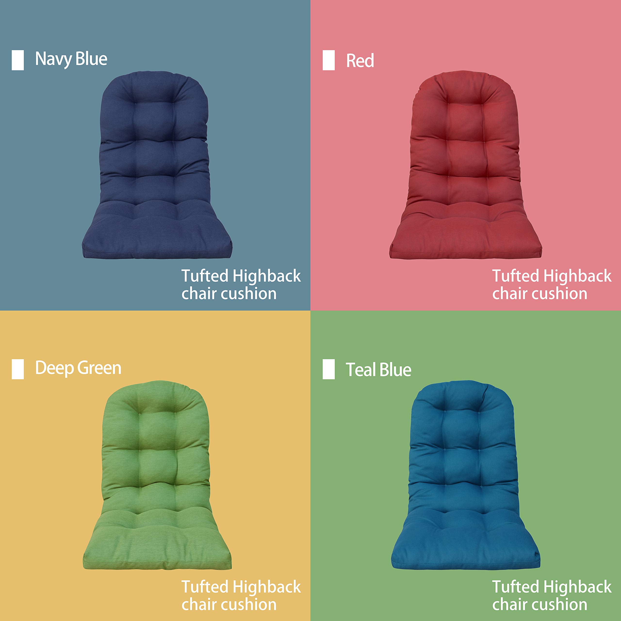 Premium Outdoor Patio Adirondack Chair Cushions - Tufted Round Corner Deep Green Waterproof Cushions for Garden, Deck, Poolside & Backyard Relaxation