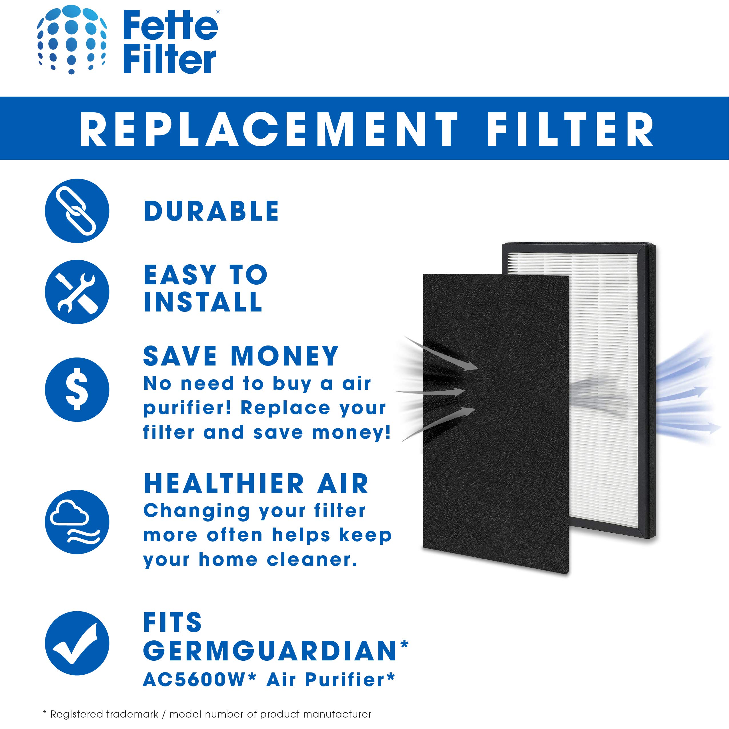 True HEPA Air Purifier Filter AC5600W - Replacement Filter Compatible with FLT5600 (Pack of 1) | Fette Filter for Home, Office & Bedroom Air Purification